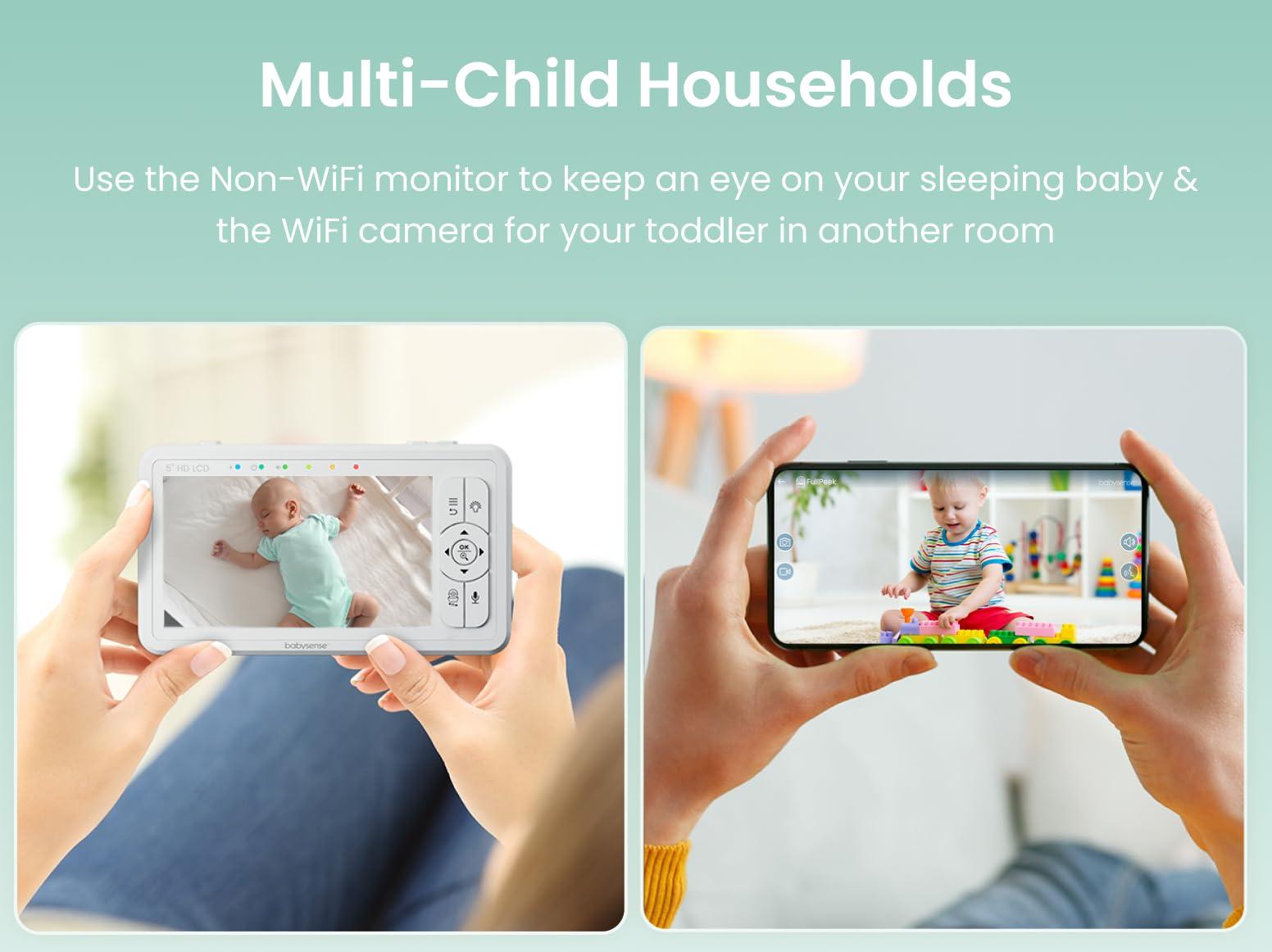 Babysense Babysense HDS2 Non-WiFi 5 HD Baby Monitor with Camera and Audio & Bonus WiFi Security Camera with App for Remote Viewing - HDS2&FullPeek