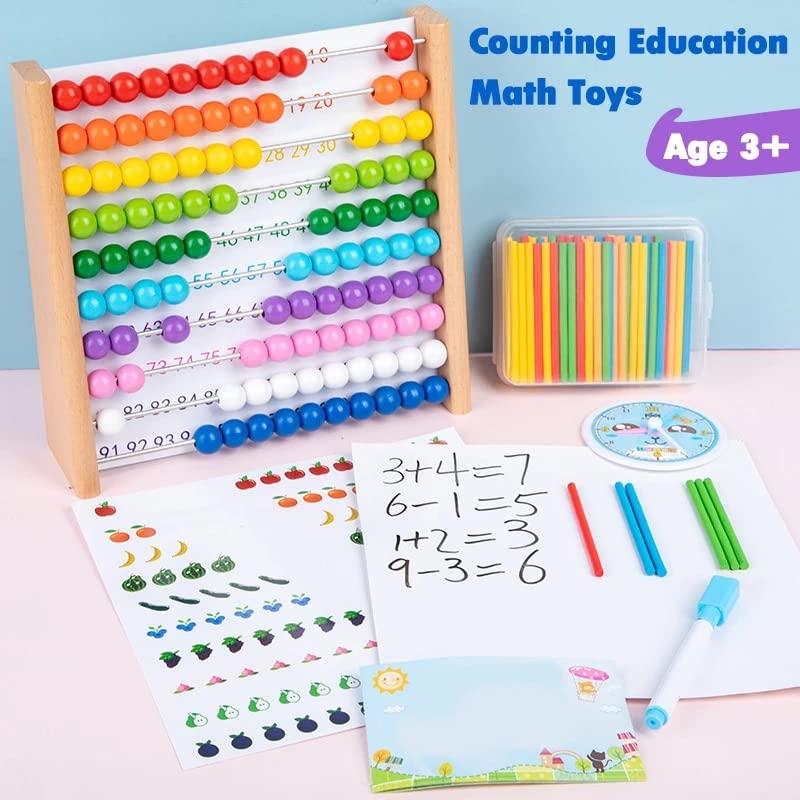 Tvoip Tvoip Wooden Abacus for Kids Math with 100 Beads and 100 Counting Sticks Educational Math Games Preschool Learning Toys Learning Number Abacus for Toddler, Mathematics Toy Beads Game