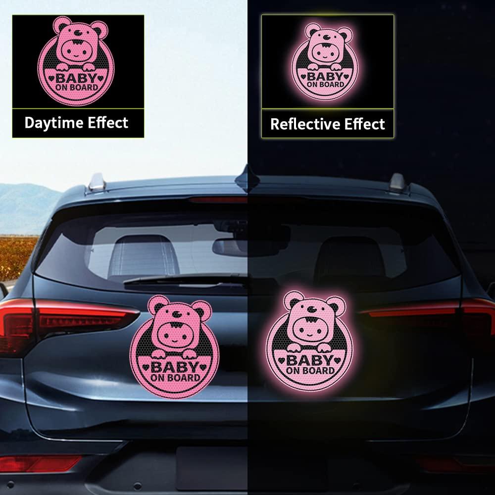 Dreothy Dreothy 2pcs Baby on Board Reflective Sticker for Cars Funny Baby Safety Warning Sign Car Stickers and Decals Waterproof Vinyl Stickers for Auto Bumper Window Decals 5.9x6.88 inch(Pink)