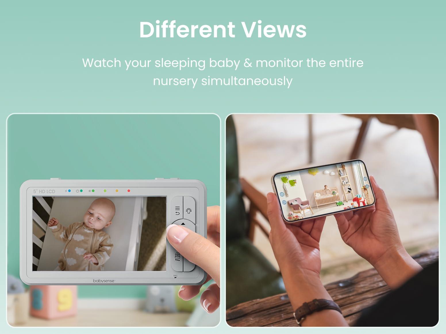 Babysense Babysense HDS2 Non-WiFi 5 HD Baby Monitor with Camera and Audio & Bonus WiFi Security Camera with App for Remote Viewing - HDS2&FullPeek