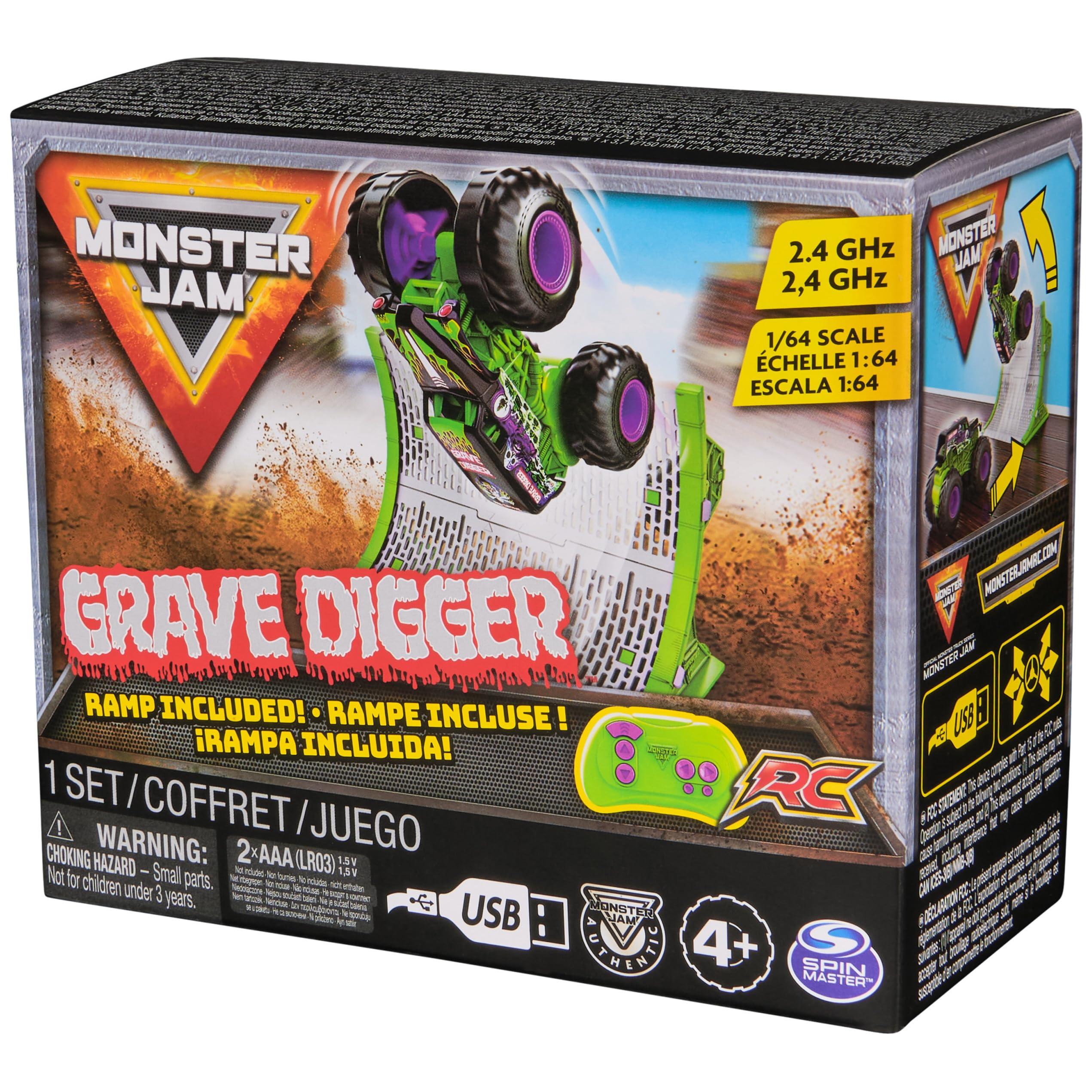 Monster Jam Monster Jam, Official Grave Digger Remote Control Monster Truck with Ramp, Small 1:64 Scale RC Cars Kids Toys for Boys and Girls Ages 3 4 5 6 and up