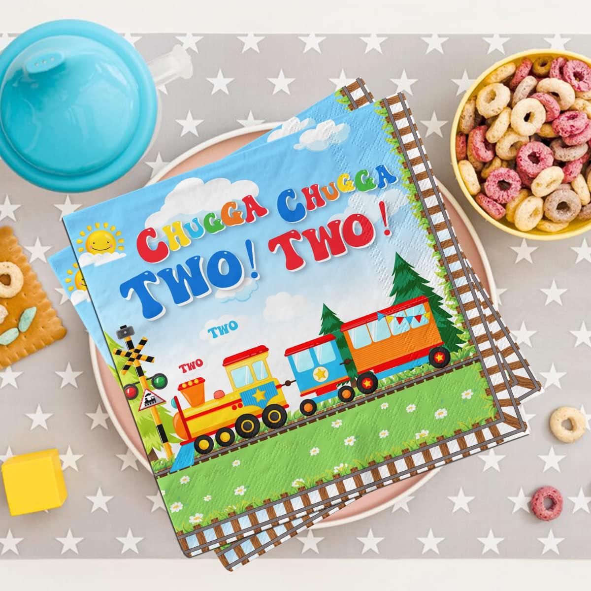 Lenyunge Chugga Chugga Two Two Party Supplies,40pcs Train Birthday Party Napkins Chuagaa Chugga Two Two Transportation 2nd Birthday Party Napkins for Boys Train Birthday Party Supplies