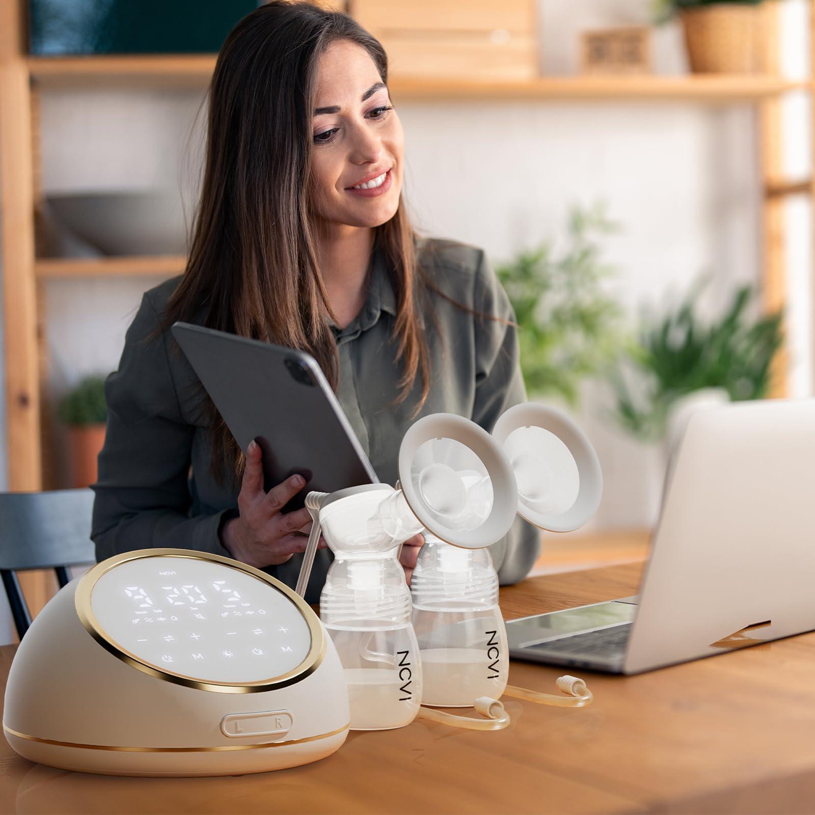 NCVI NCVI Electric Breast Pump F1, VibesFlow Dual Control Pump, Hospital-Grade Suction and Double Side Independent Rhythm, Micro-Vibration Milk Pump, Breastfeeding Kit with Storage Bags & Cooler Bags