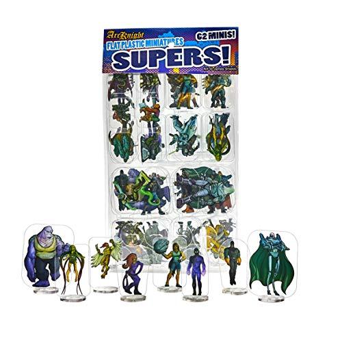 Arcknight Arcknight Flat Plastic Miniatures: Supers!; 62 Unique Superhero-Themed Minis for Starfinder; Affordable, Skinny Figurines for SF, Shadowrun, and Other Tabletop RPG Games