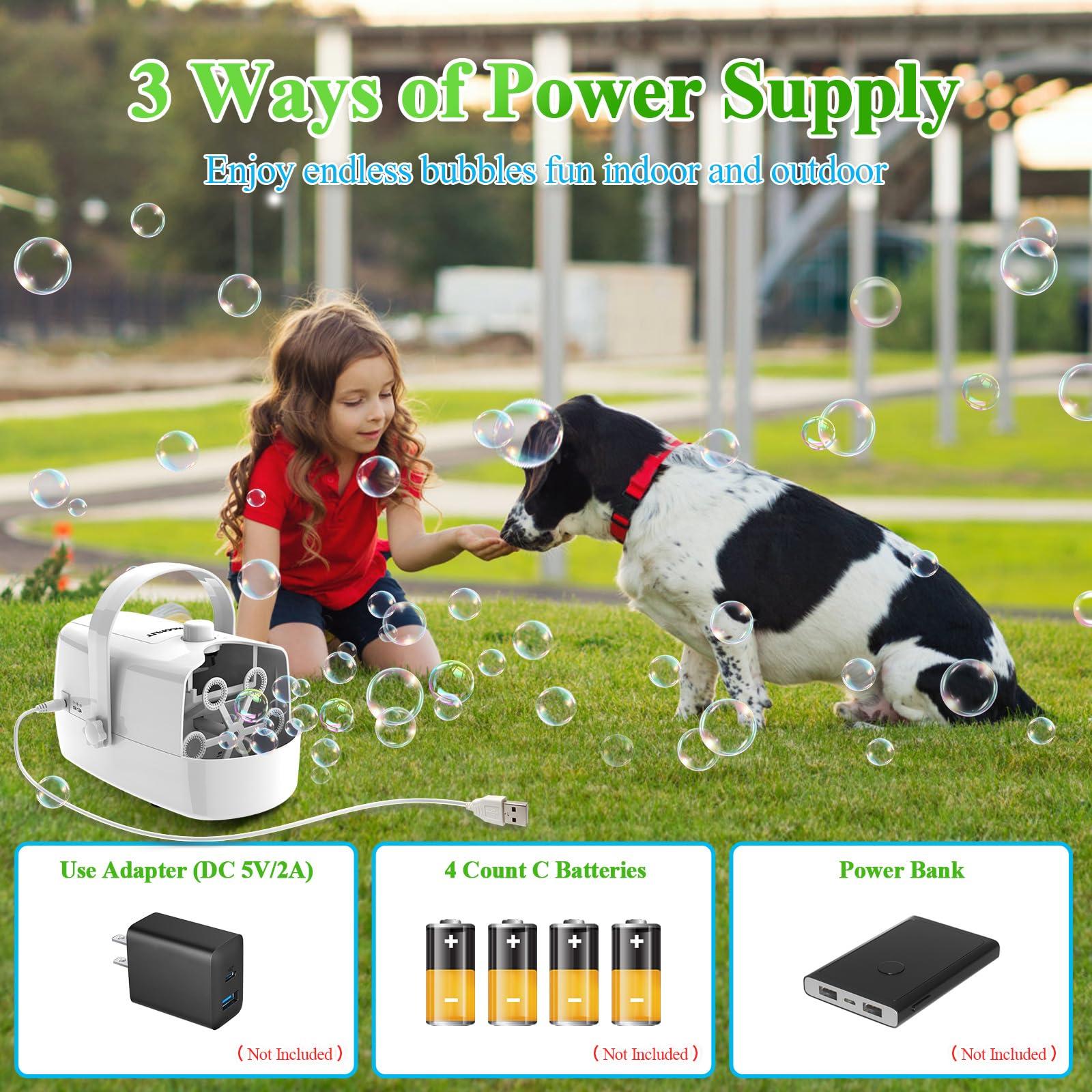 Wisdomlit Bubble Machine, Automatic Bubble Blower, 8000+ Big Bubbles Per Minute, Bubble Maker for Kids Toddlers, Operated by Plug-in or Batteries, Bubble Toys for Indoor Outdoor Birthday Party