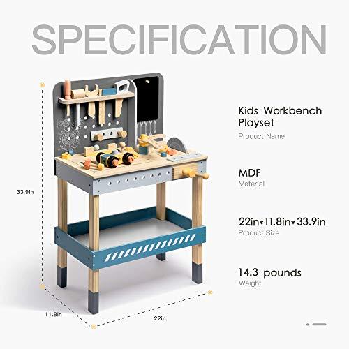 ROBUD ROBUD Wooden Tool Workbench for Kids Toddlers, Toy Tools Set Gift for 3 4 5 6 7 Years Old and Up