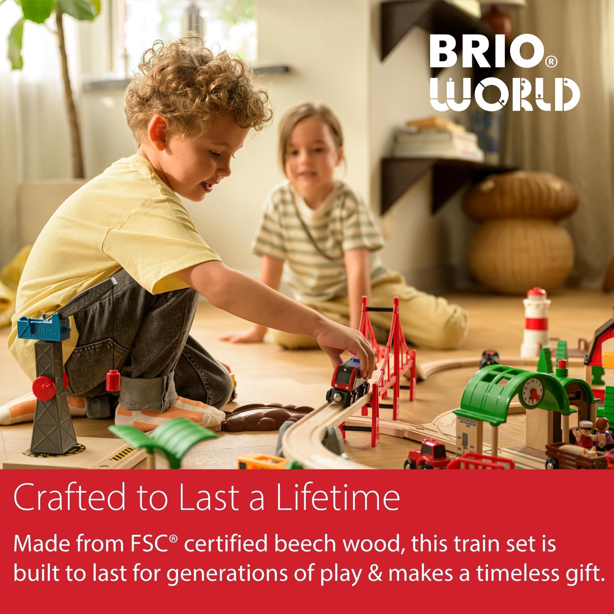 Brio BRIO World 33052 Deluxe Railway Set | Comprehensive Wooden Train Toy Set for Kids Age 3 and Up | FSC Certified Eco-Friendly Toy | Exciting Harbor and Metro Scenes