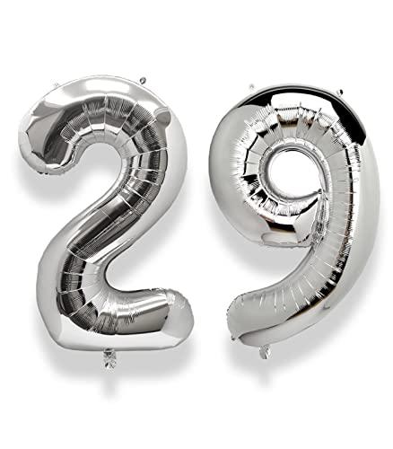 Big silver store number balloons