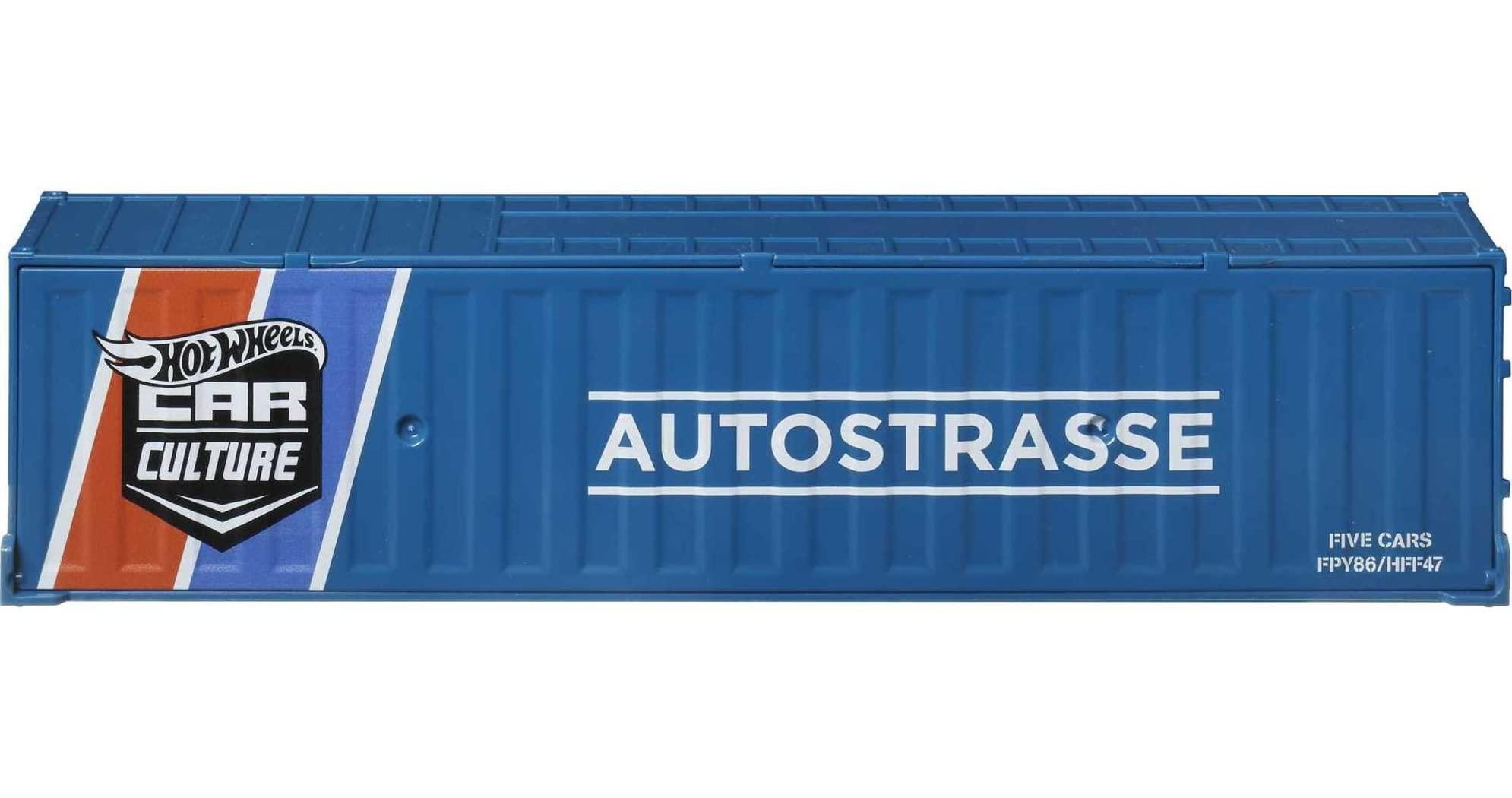 Hot Wheels Hot Wheels Strasse, Autobahn, Autostrasse Container Set, 5 1:64 Scale Cars in Collectible Container, Metal/Metal & RealRiders, for Collectors
