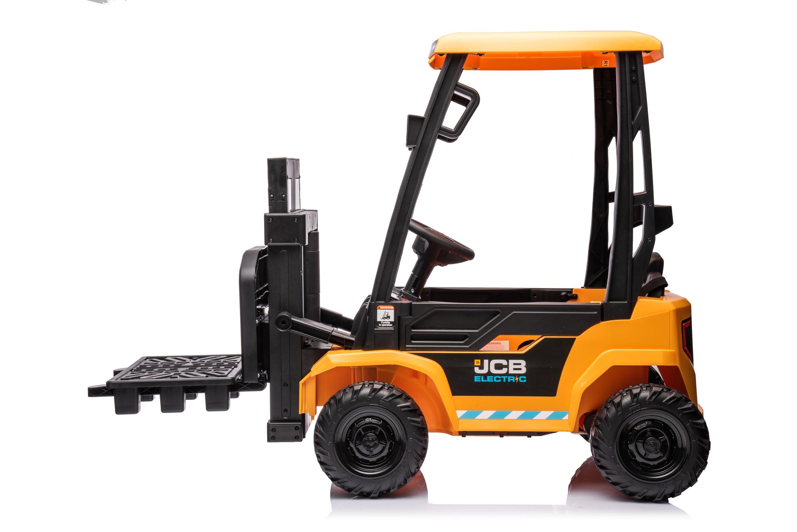 ToysCentral Basics 12V Kids Forklift Ride on Car, Licensed JCB Battery Powered Electric Ride On Construction Car with Liftable Fork, Remote Control, Seat Belt, Spring Suspension, Yellow
