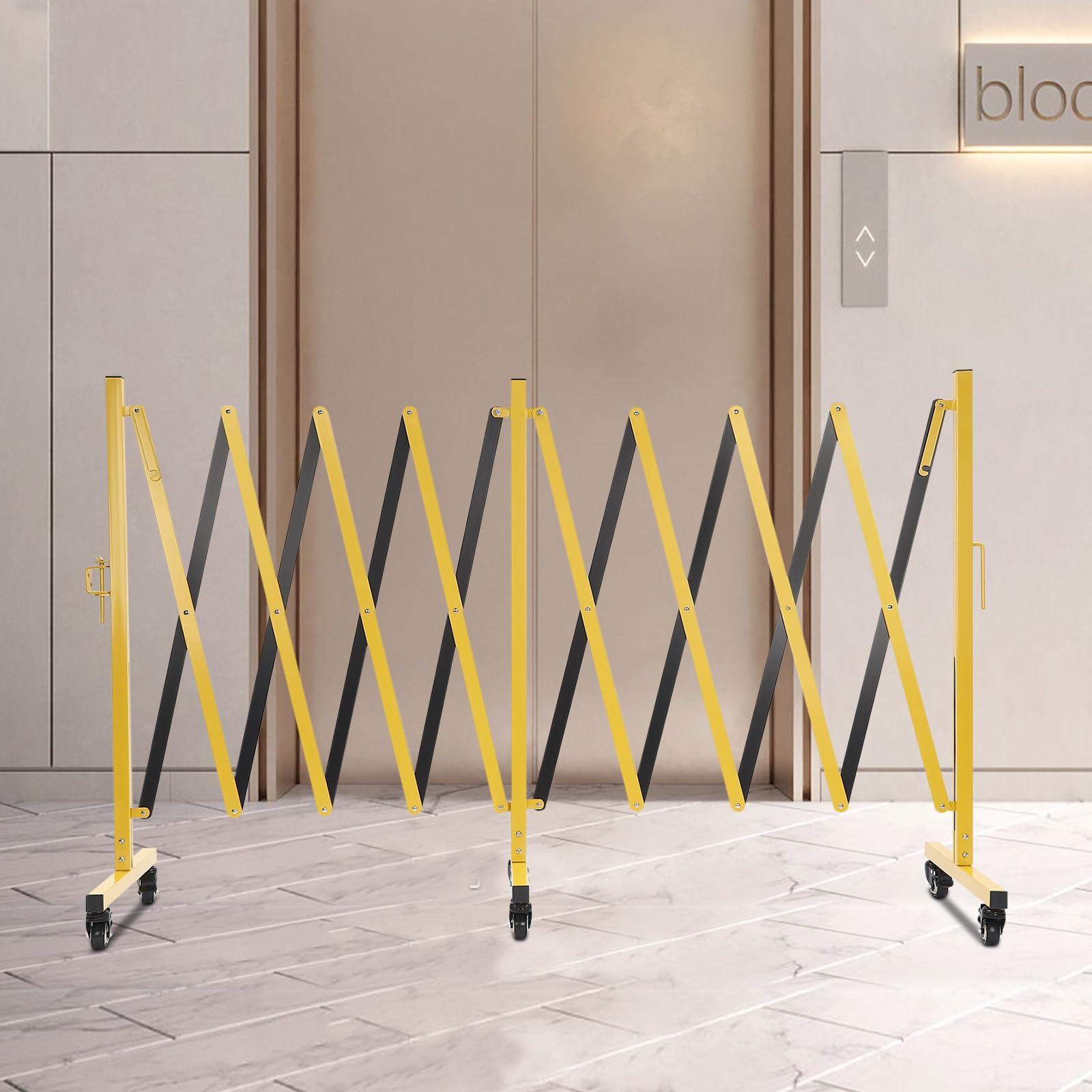 ZeStarDair Industrial Expandable Metal Barricade 16.4 Feet, Yellow and Black, Portable Safety Barrier Gate with Casters Retractabl Traffic Fence Mobile Barrier Gate for Construction Site Elevator Outdoor Road
