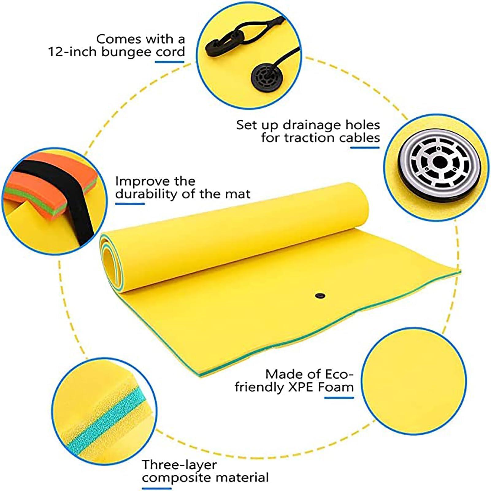 WKXTECZT WKXTECZT Tear-Resistant XPE Foam Floating Water Mat, Relaxing Foam Pool Float Lily Pad Floating Mat for Lake,Water Pad Floating Island for and Adults,Yellow,2.7mx1.4mx3.3cm