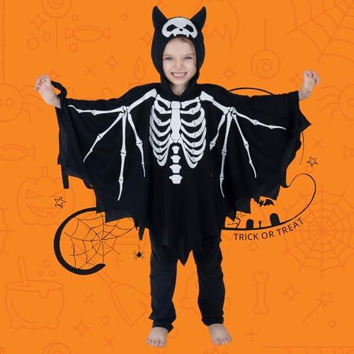 Webeasy Webeasy Glow in the Dark Skeleton Bat Cape Costume Kids,Halloween Bat Costume for Girls and Boys 7-9years