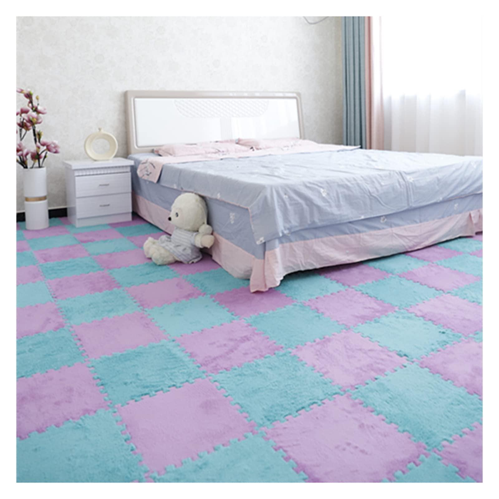 FYYSJW 20 Pcs Interlocking Carpet Tiles,Plush Foam Floor Mat,Square Puzzle Mat,Climbing Mat Area Rugs for Home Playroom,20 Tiles/19.4 Sq.Ft,Lake Blue+Purple