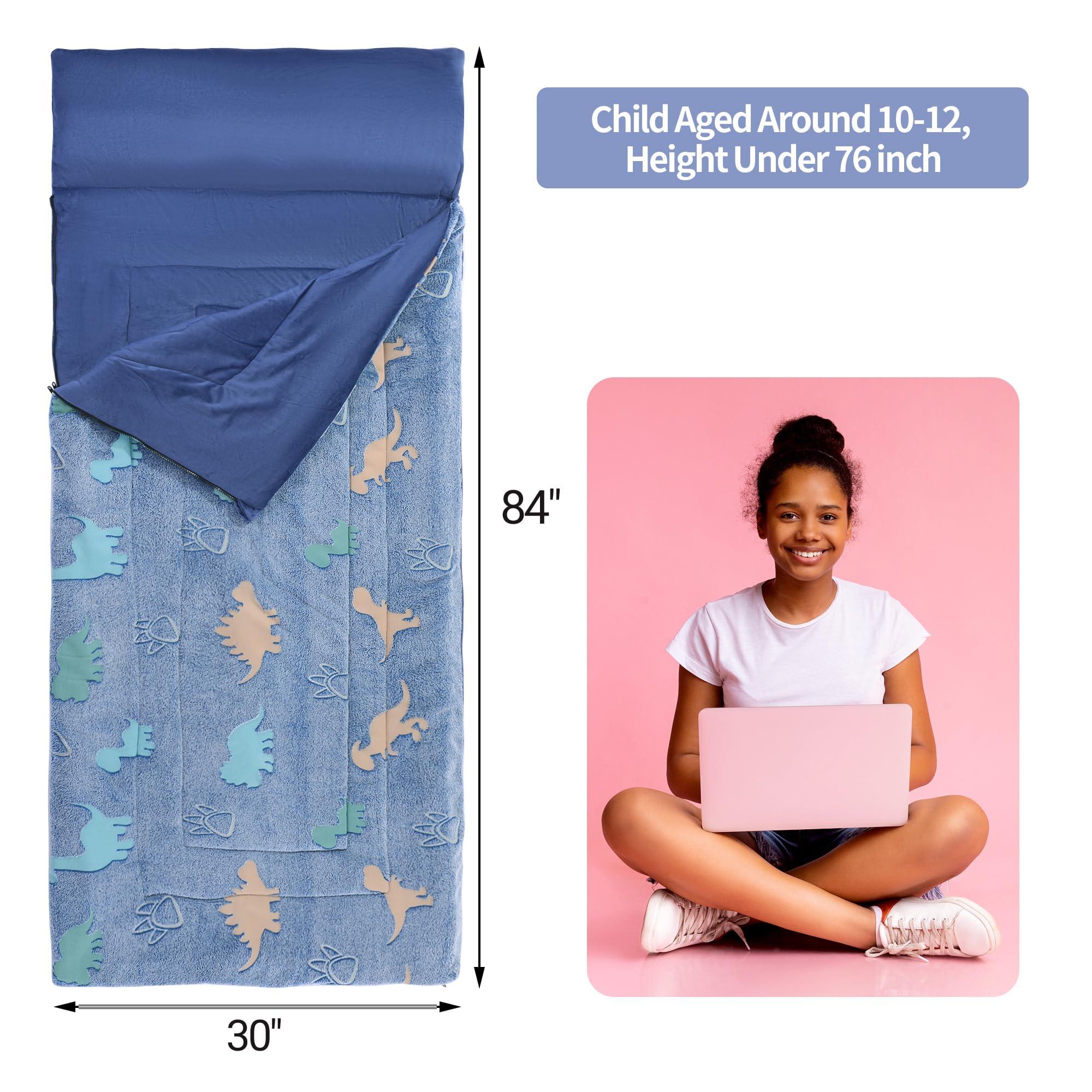 HOMBYS HOMBYS Glow in The Dark Sleeping Bags for 10~12 Years Old Kids, Soft Kids Nap Mat with Pillow and Blanket for Daycare School, Travel Sleep Bag for Childern Girls Boys Truck Travel Camping