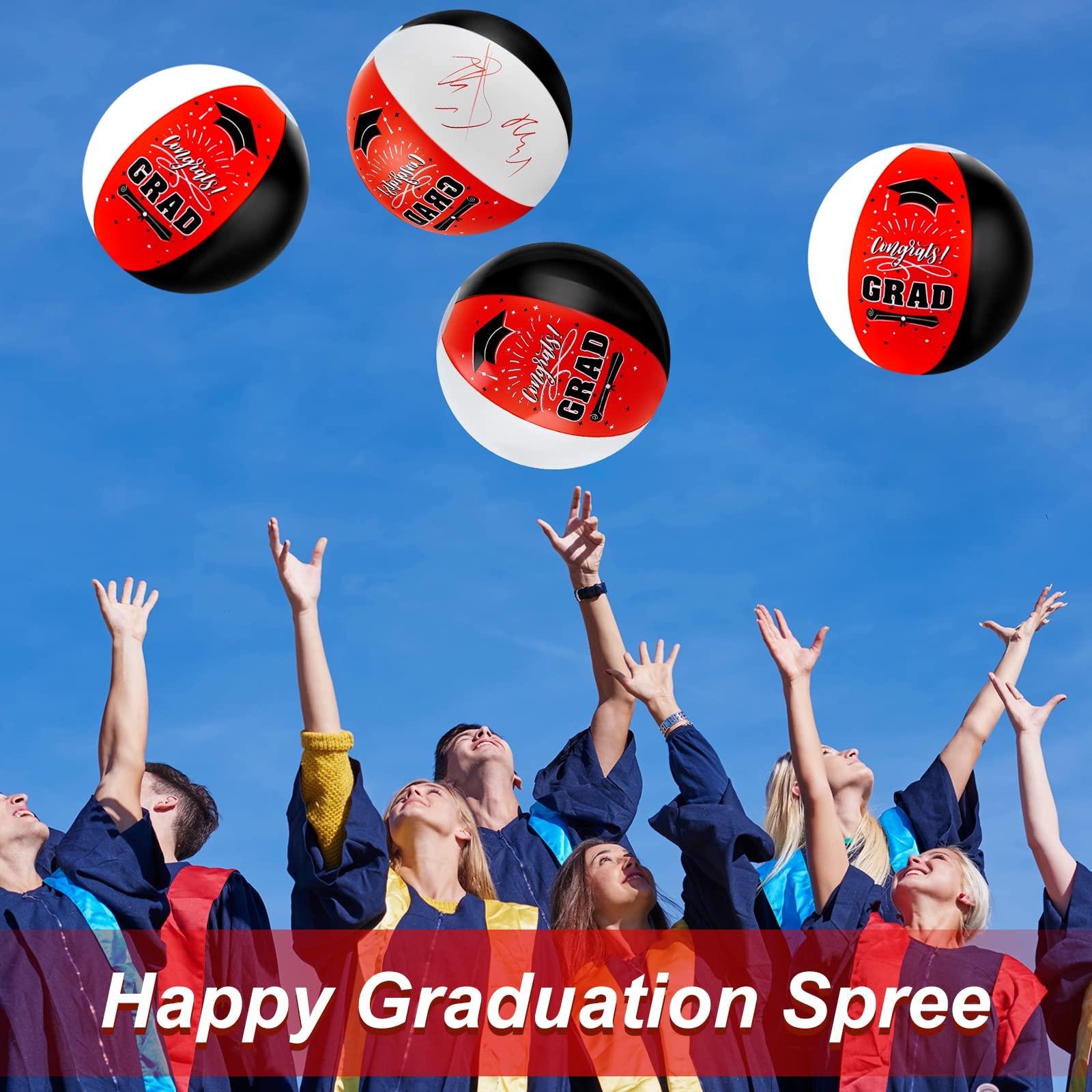 Skylety 10 Pieces Graduation Inflatable Beach Balls Class of 2025 Graduation Party Favors Congrats Grad Sign for Grad Party Decoration Supplies Summer Sand Game(Red)