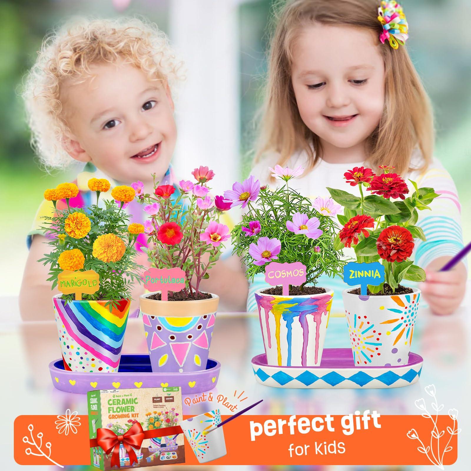 Tekoly 4 Set Paint & Plant Flower Gardening Kit - Gifts for Girls Ages 8-12, Arts and Crafts for Kids Ages 8-12, Kids Gardening Set, Birthday Toys Christmas Gifts for Girls Boys Ages 4 5 6 7 8 9 10 11 12