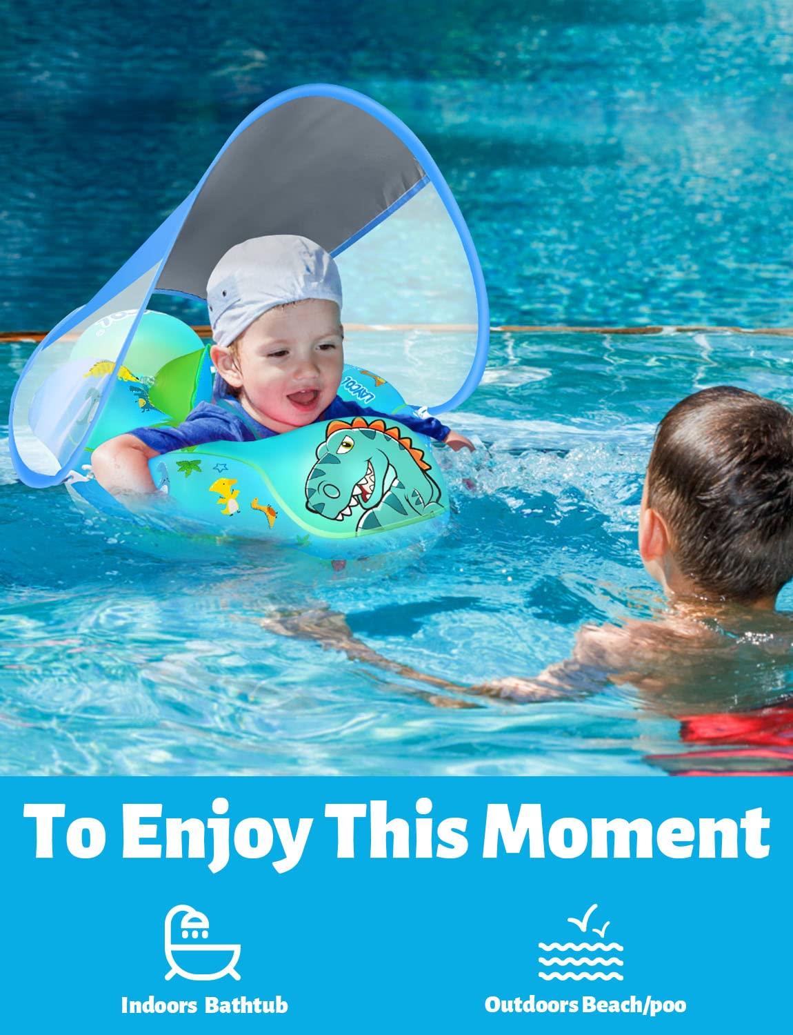 LAYCOL LAYCOL Baby Swimming Float Inflatable Baby Pool Float Ring Newest with Sun Protection Canopy,add Tail no flip Over for Age of 3-36 Months (Dinosaur, S)