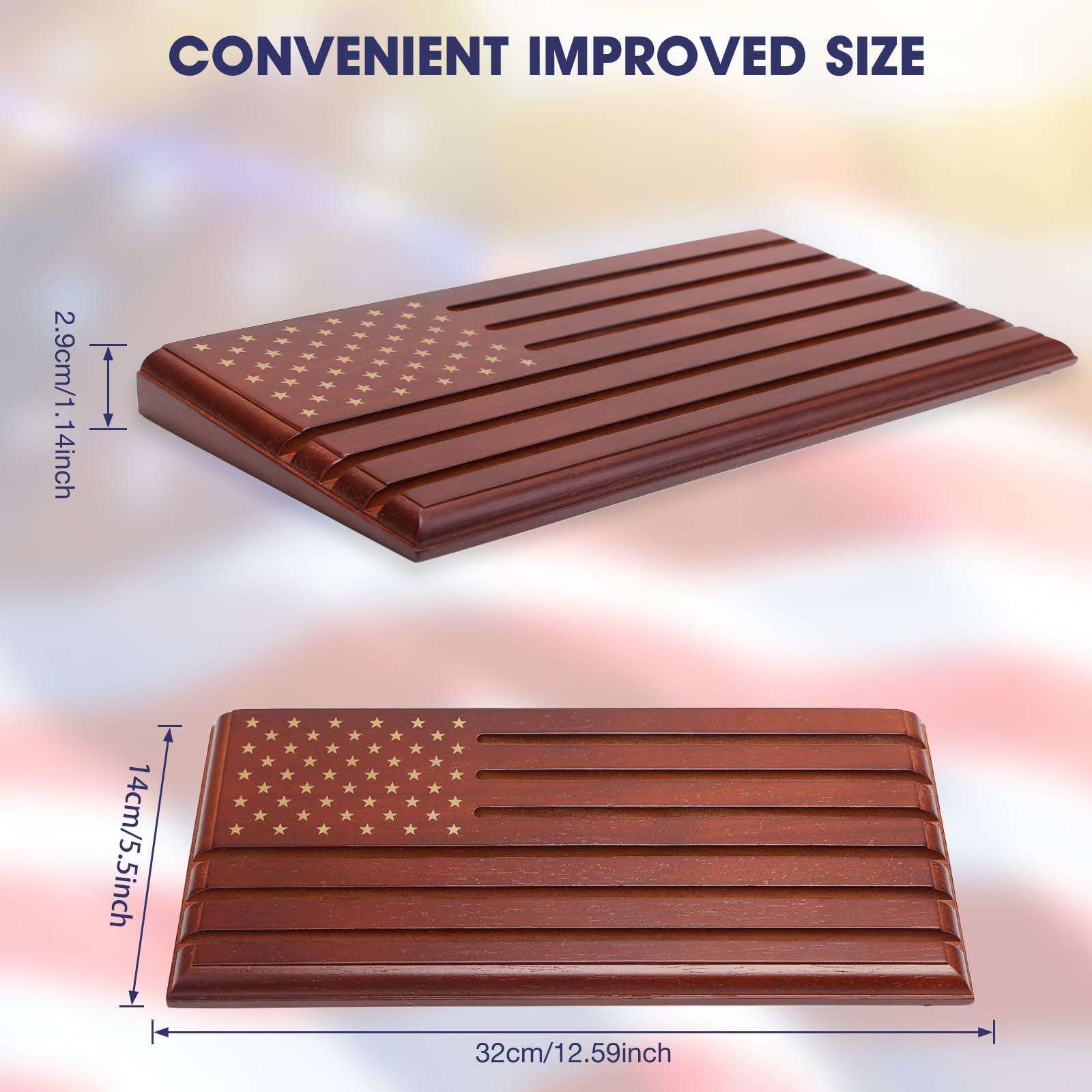 LIUYALO LIUYALO 6-row challenge coin display with United States Flag, challenge coin holder made of 100% solid wood