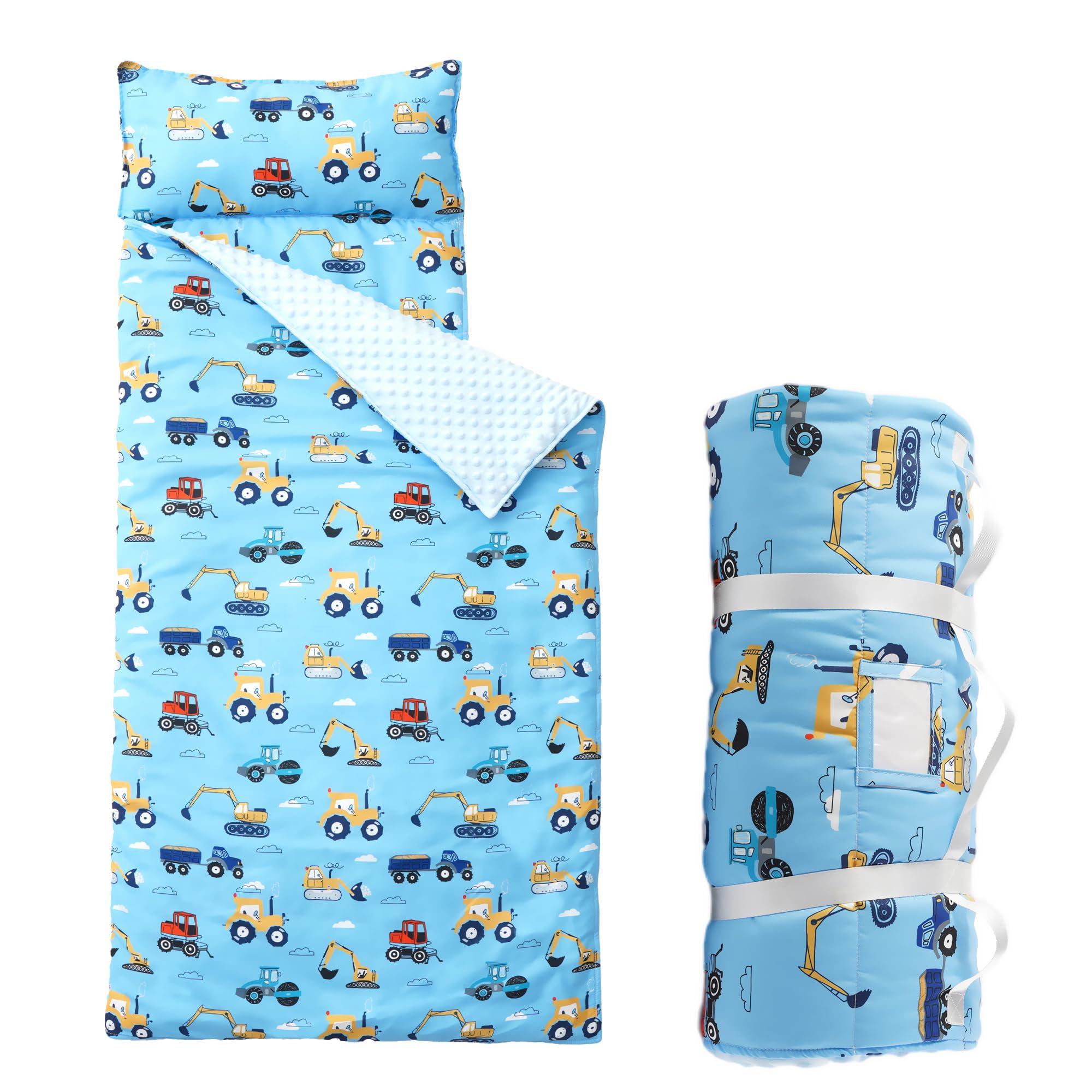 Bunnikins & Clover Bunnikins & Clover Toddler Nap Mat with Removable Pillow & Minky Blanket, Roll Up Nap Mats for Preschool, Soft Kids Sleeping Mat for Boys Girls Kindergarten Daycare