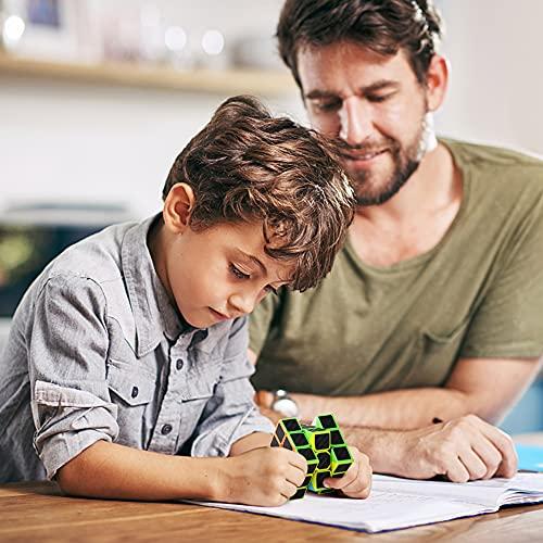 Roxenda Roxenda Speed Cube Set, Speed Cube Bundle of 2x2 3x3 4x4 and Pyramid Cube Smoothly Magic Cubes Collection for Kids Teens & Adults [4 Pack] (Carbon Fiber)