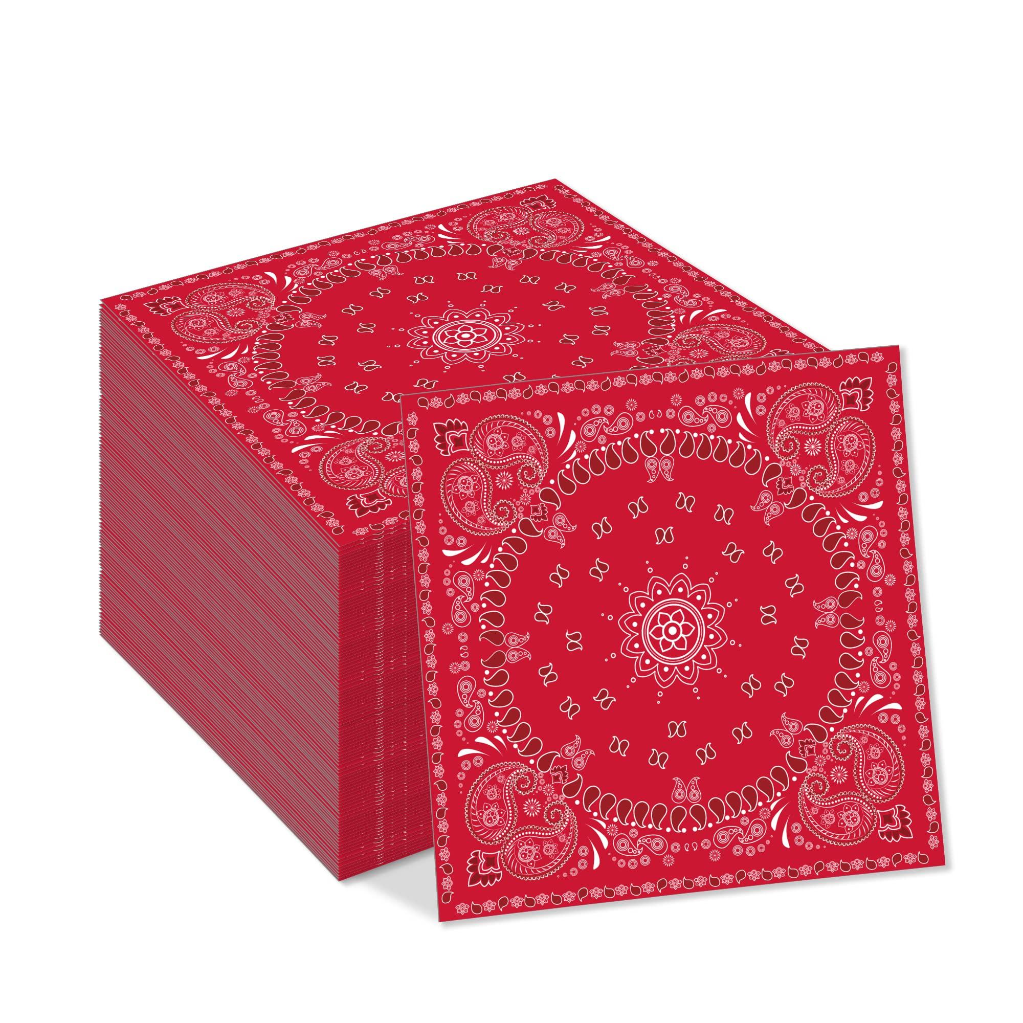 OXYLIPO 40Pcs Red Bandana Western Party Napkins 3 Ply Red bandanas Paisley Print Lunch Dinner Disposable Paper Napkin Set for Western Cowboy Birthday Party Supplies Tableware