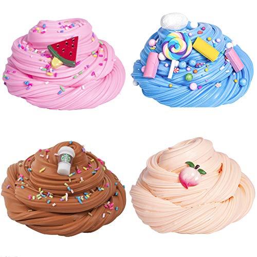 Keemanman Keemanman 9 Pack Butter Slime Kit with Mint Leaf, Watermelon, Peach, Lemon, Unicorn, Coffee, Rainbow and Candy Charms, Scented DIY Slime for Girls and Boys, Stress Relief Toy for Kids Party and Gift