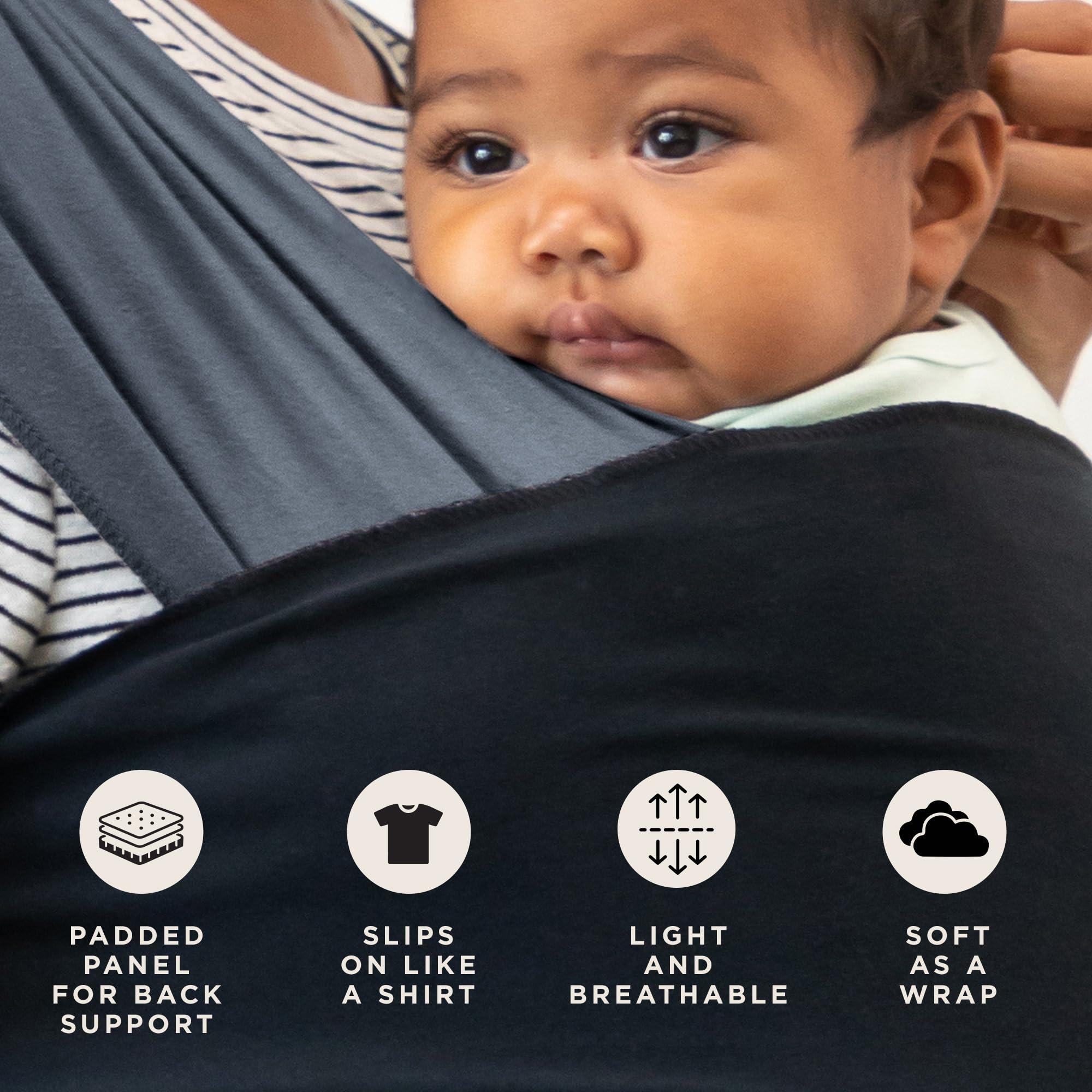 Moby Moby Baby Wrap Carrier Easy-Wrap for Newborns to Toddlers (8-33lbs), Infant Sling Carrier, Lightweight & Hands Free Design for Mom and Dad, Adjustable for All Body Types (Charcoal/Black)