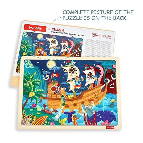 LOL-FUN LOL-FUN Pirates Wooden Jigsaw Puzzle for Kids Ages 4-8, 100 Piece Toddler Puzzle 5 Year Old