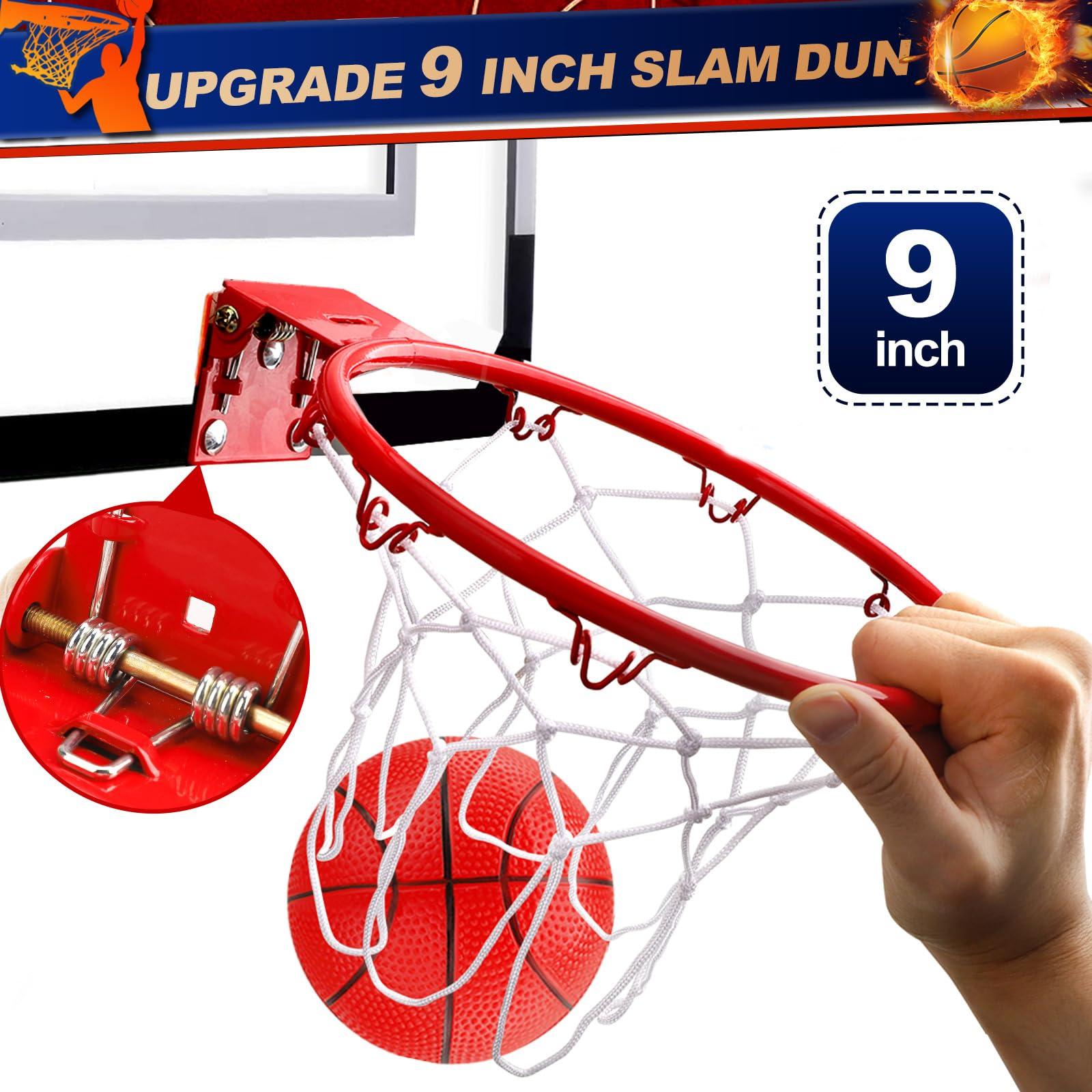 Anzmtosn Pro Mini Indoor Basketball Hoops Set for Door, Boost Wall Mount Basketball Hoop for Wall Outdoor Office, Upgrade Large 9 Inch Dunk Rim 6 Inch Balls Sport Game Ideal Gift Prize for Kids Adults