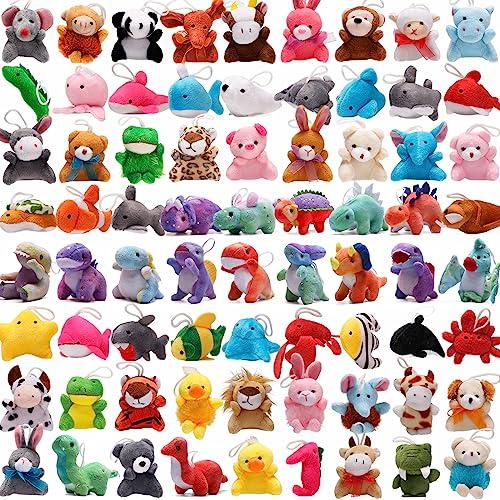 Uzoxlsn 72 Pack Mini Stuffed Animal, Assorted Plush Toy (Dinosaur, Zoo, Ocean), Party Favors for Kid, Perfect for Claw Machine Filler, Goody Bag Stuffers, Keychain, Carnival Prizes, Classroom Reward Gift Bulk