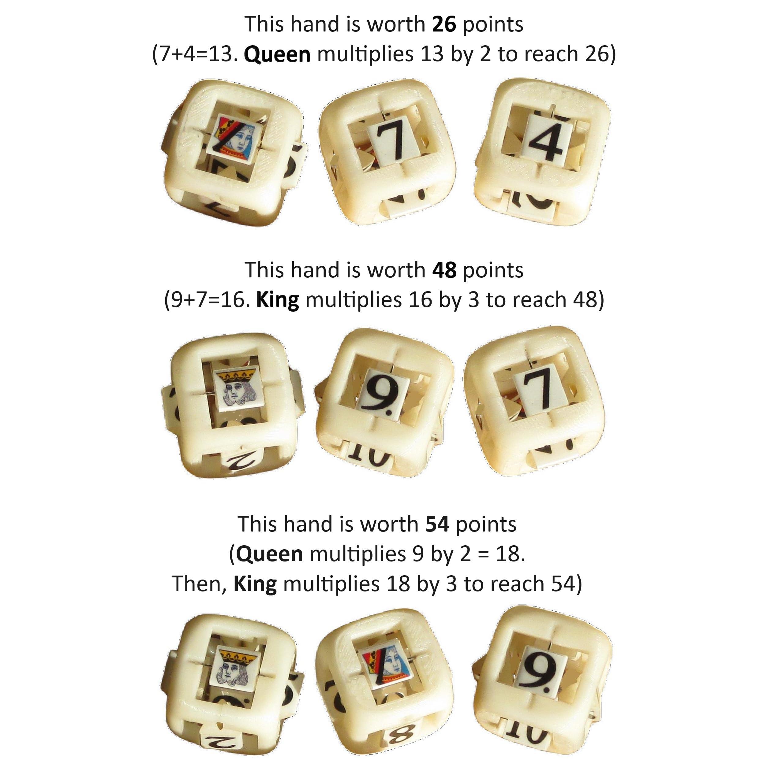 Dream Dice Generic Poker Dice - Using Patent Dice. Set of Three 6-Sided Dice. Each Die Displays All Numbers 2 Through 10, Jack, Queen and King.