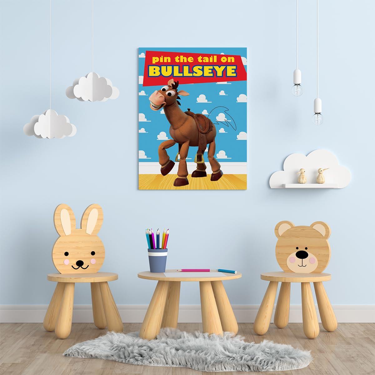 OULUN OULUN Toy Inspired Stories Party Supplies, Pin The Tail on The Bullseye Party Game, Large Poster 24PCS Reusable Tail Stickers for Kids Boys Birthday Party, Toys 4th Party Favors