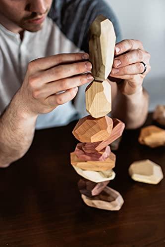 Tumi Ishi Tumi Ishi 22 Piece Natural Wooden Balancing Block Set - Sensory Educational Natural Wood Toy Stacking Game - Mixed Wood Species - USA Made - Jojoba Oil and Beeswax Finish - Wood Stone Building Blocks