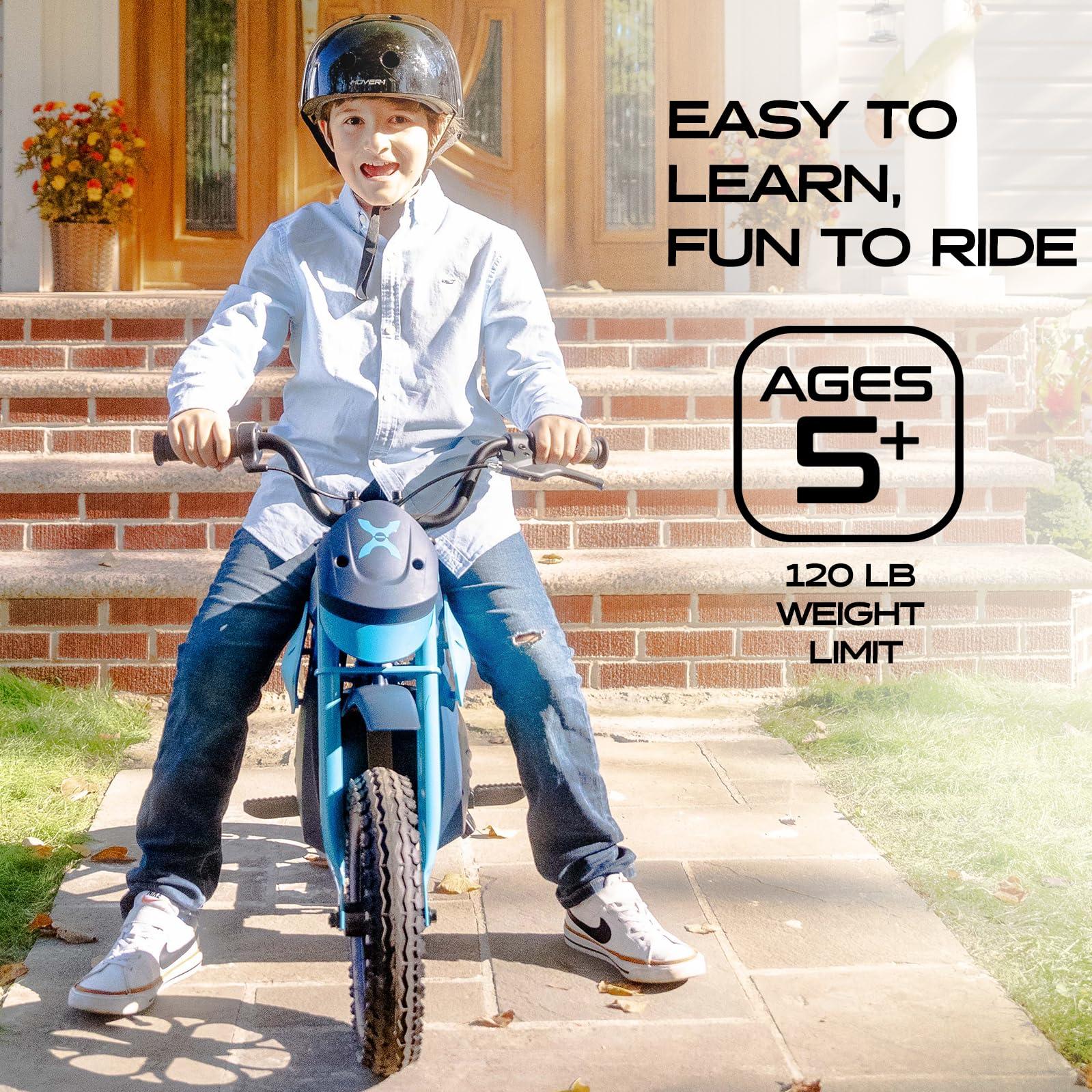 Hover-1 Hover-1 My First Dirt Bike for Kids - 300W Motor, 9MPH Max Speed, 9 Mile Range, 12 Off-Road Tires, 120LB Max Weight, Twist Grip Throttle & Rear Disc Brake Electric Dirt Bike for Kids Ages 5+ Years