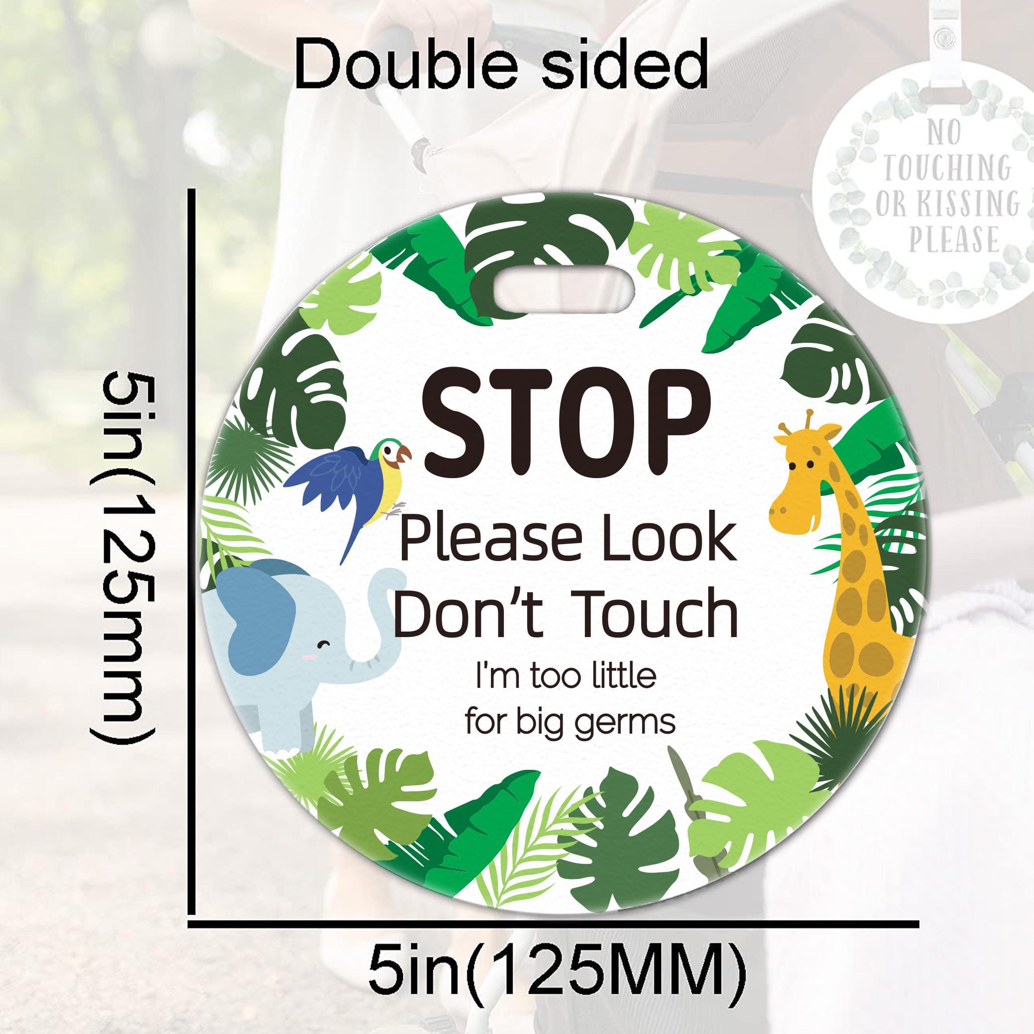 ORIGACH ORIGACH 2 Pack Animals No Touching Baby Signs, Stop Do Not Touch Baby Car Seat Sign Stroller Tags with Hanging Strap and Clip, No Touching Baby Sign for Newborn Baby Boy Girl