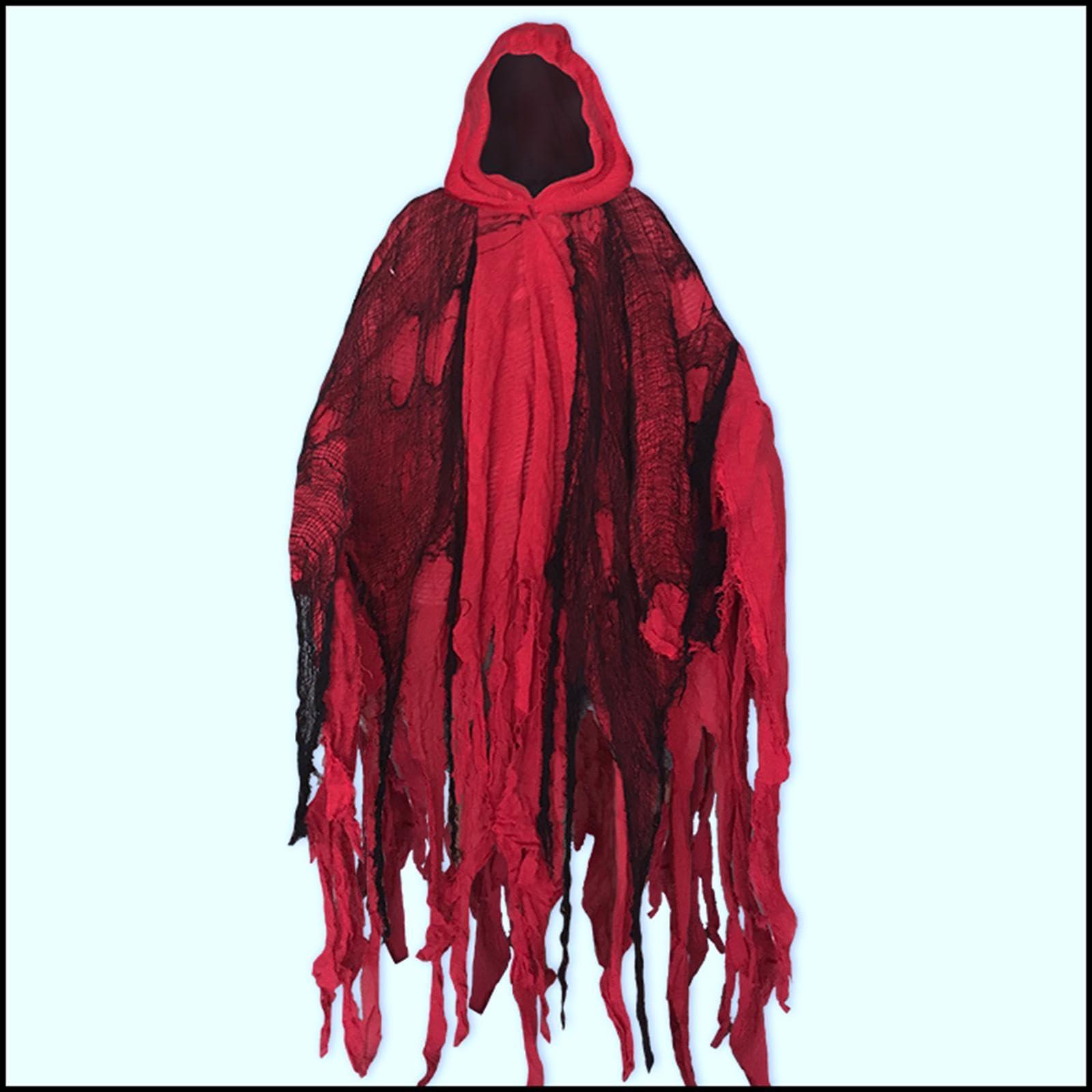 Vaveren Vaveren Halloween Costume Haunted Hooded Capes Grim Reaper Costume Set Hooded Cap Dress up Cosplay for Masquerade Party Favor Photo Props, red