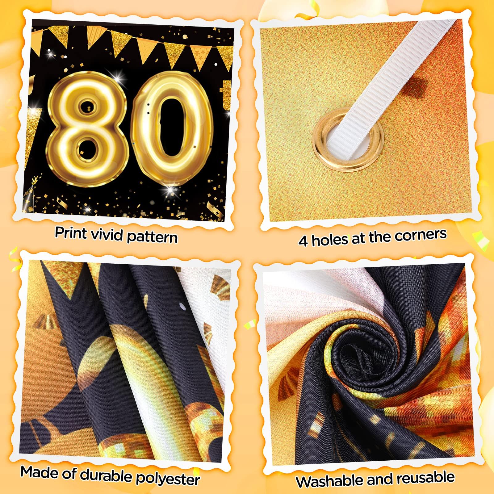 RUMIA 80th Birthday Decorations for Men Women Black and Gold, Black Gold Birthday Yard Banner Sign and 18 PCS 80th Happy Birthday Balloons for 80th Anniversary Birthday Party Supplies Outdoor Yard Decor