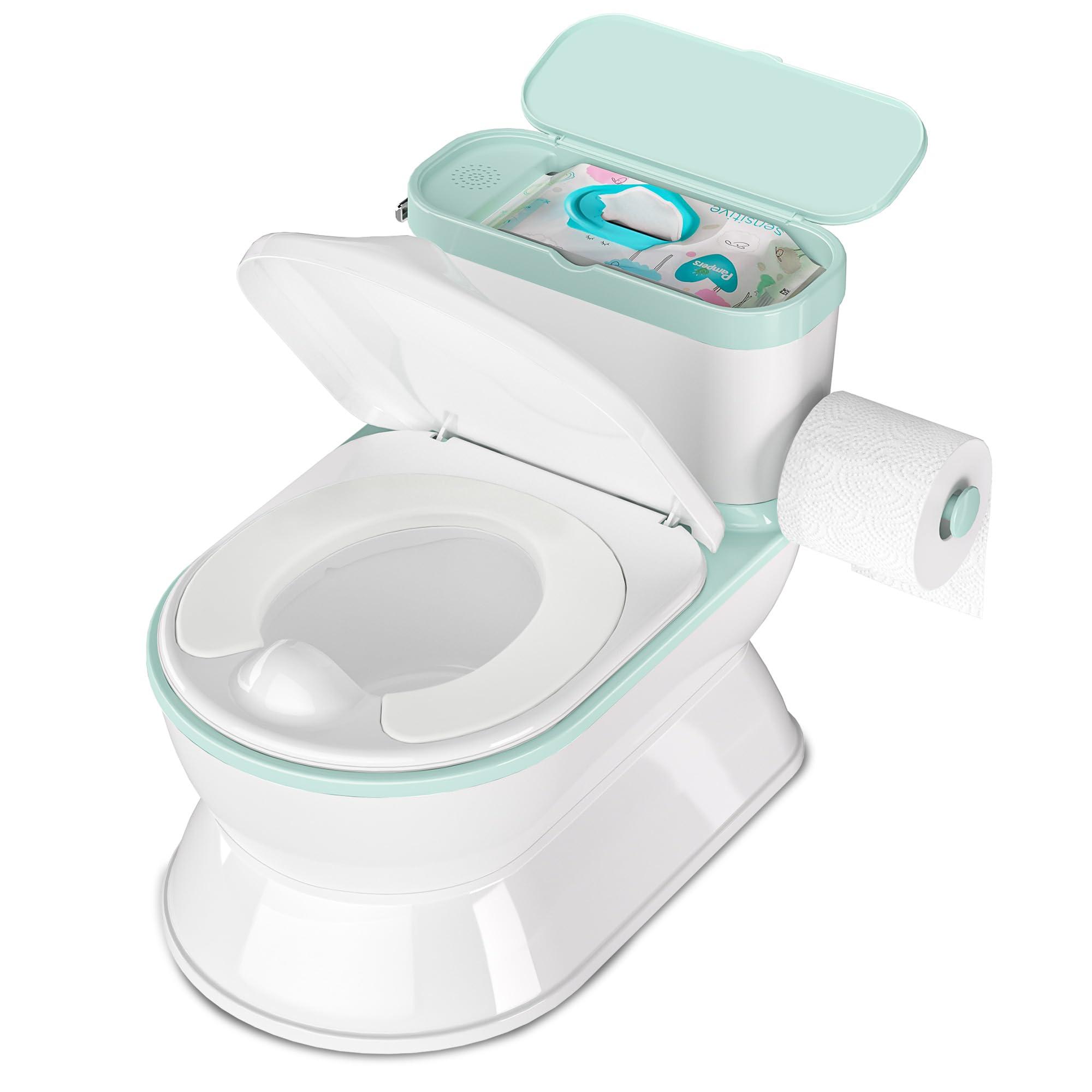 CheerTry CheerTry 2-in-1 Toddler Potty Training Toilet - Larger Potty Chair & Detachable Training Seat for Boys & Girls Ages 1-3 with Flushing Sound, Wipes Storage, Toilet Paper Holder - Cyan