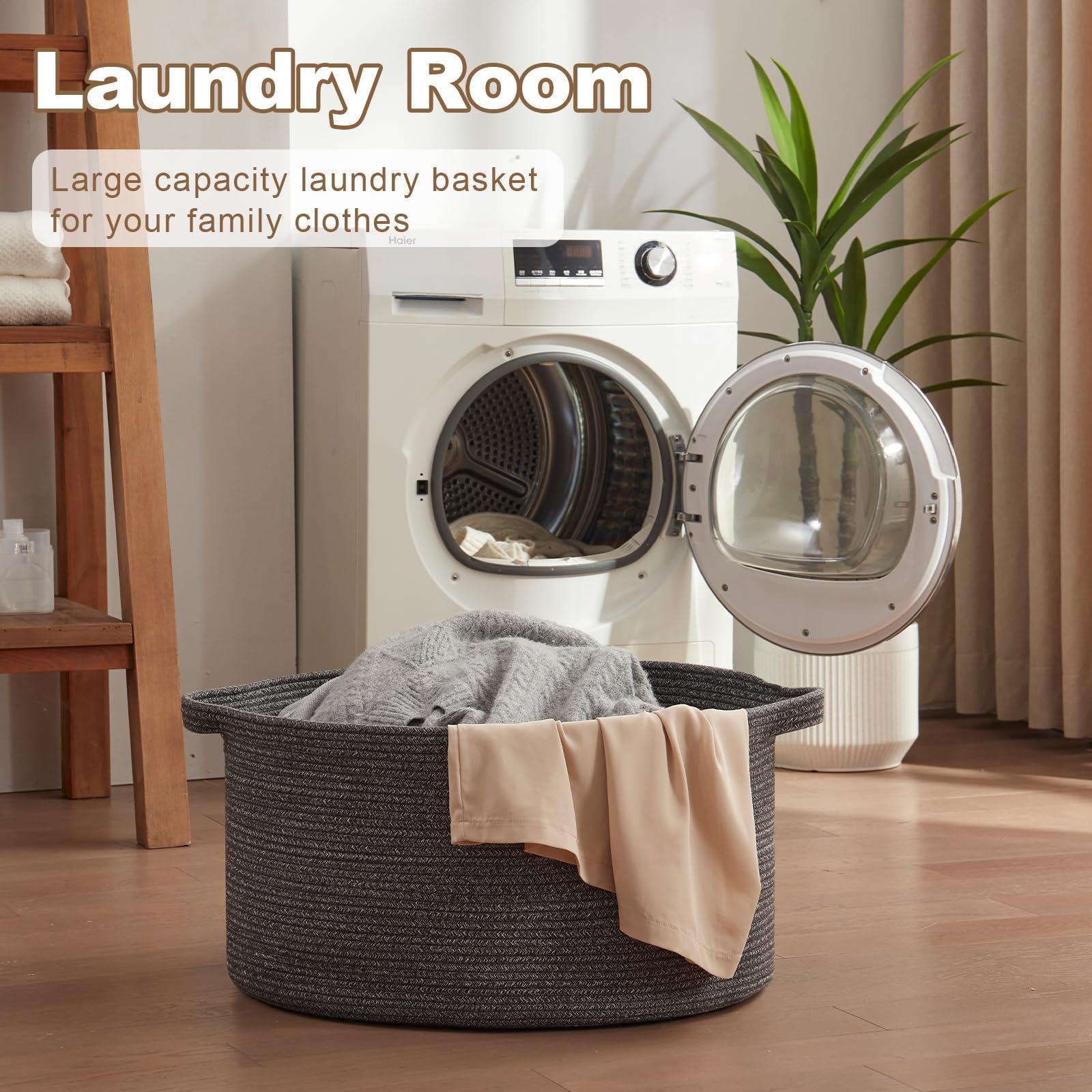 OIASKET OIASKET Large Woven Baskets for Storage, 22.8" x 22.8" x 13" Blanket Basket Living Room, Baby Toy Storage Basket, Big Laundry Basket for Clothes, Pillows, Towels, Shoe Basket for Entryway (Dark Grey)