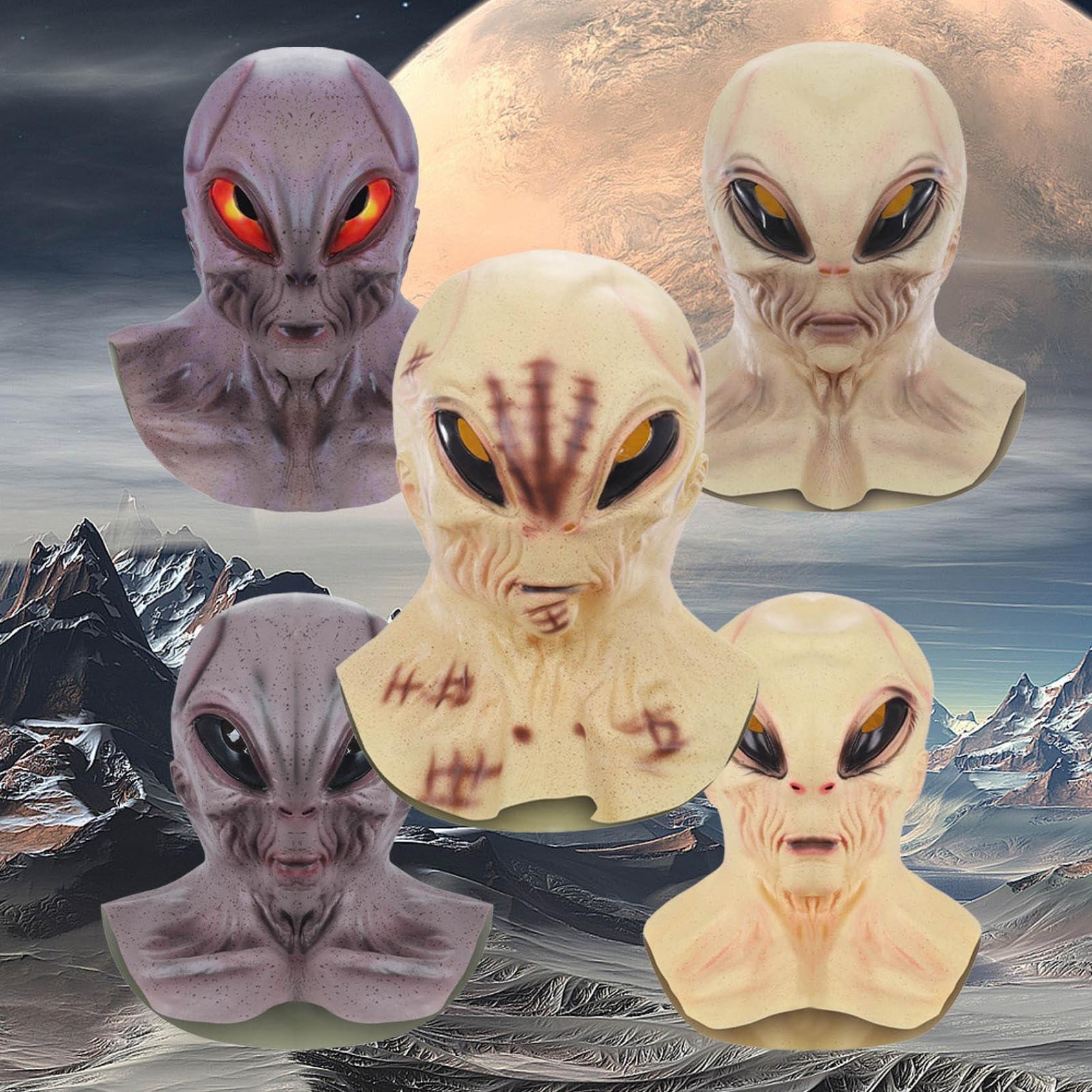 BLOWEST BLOWEST Alien Mask, Scary Horror Alien Head Latex Mask for Halloween Costume Party Prop, Horrible Alien Scary Full Head Mask (C)