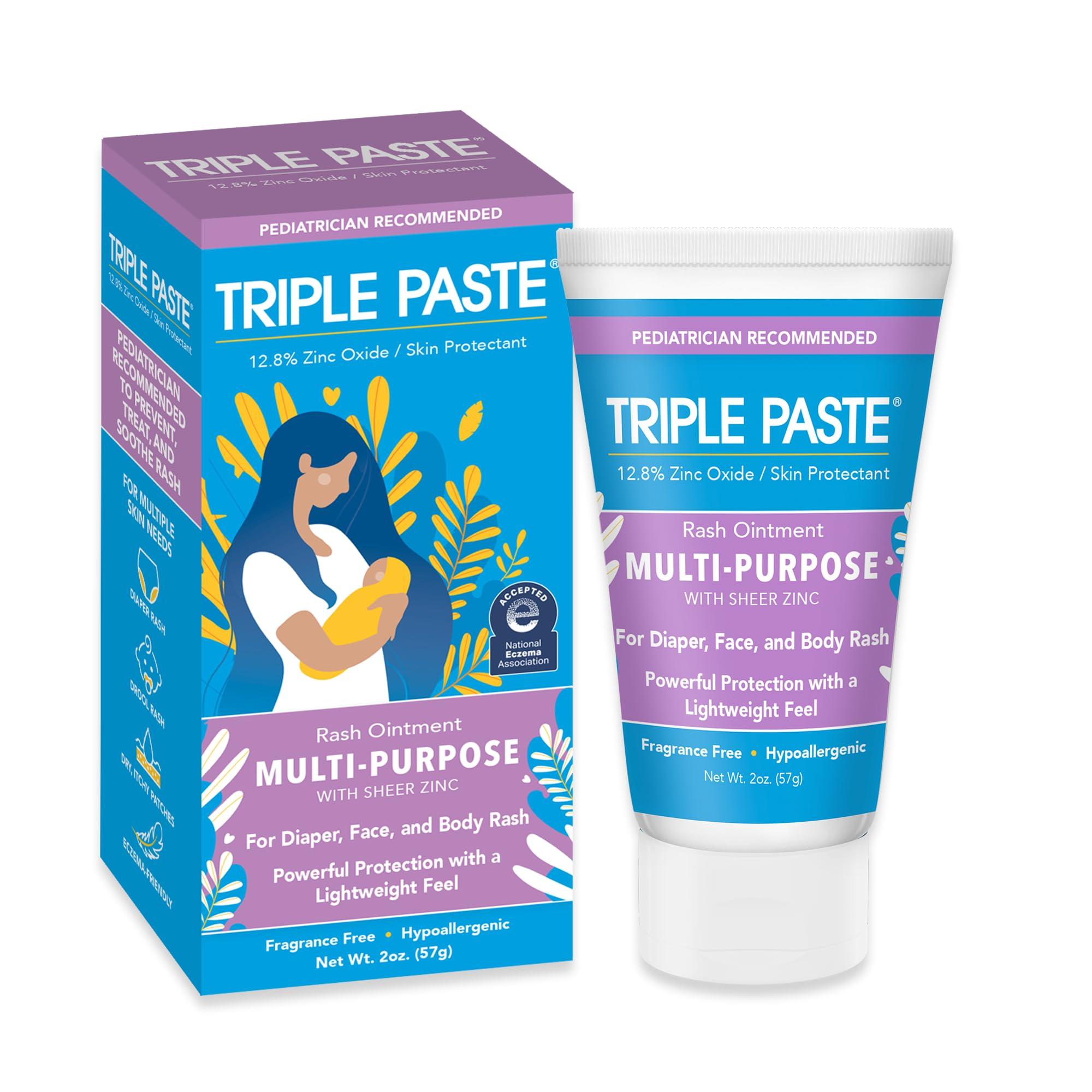 Triple Paste Triple Paste Multi-Purpose Baby Healing Ointment, 2 oz Tube, Diaper Rash Cream and Skin Protectant for Hands, Face and Bottom Treats, Soothes and Prevents with Zinc Oxide (Packaging May Vary)