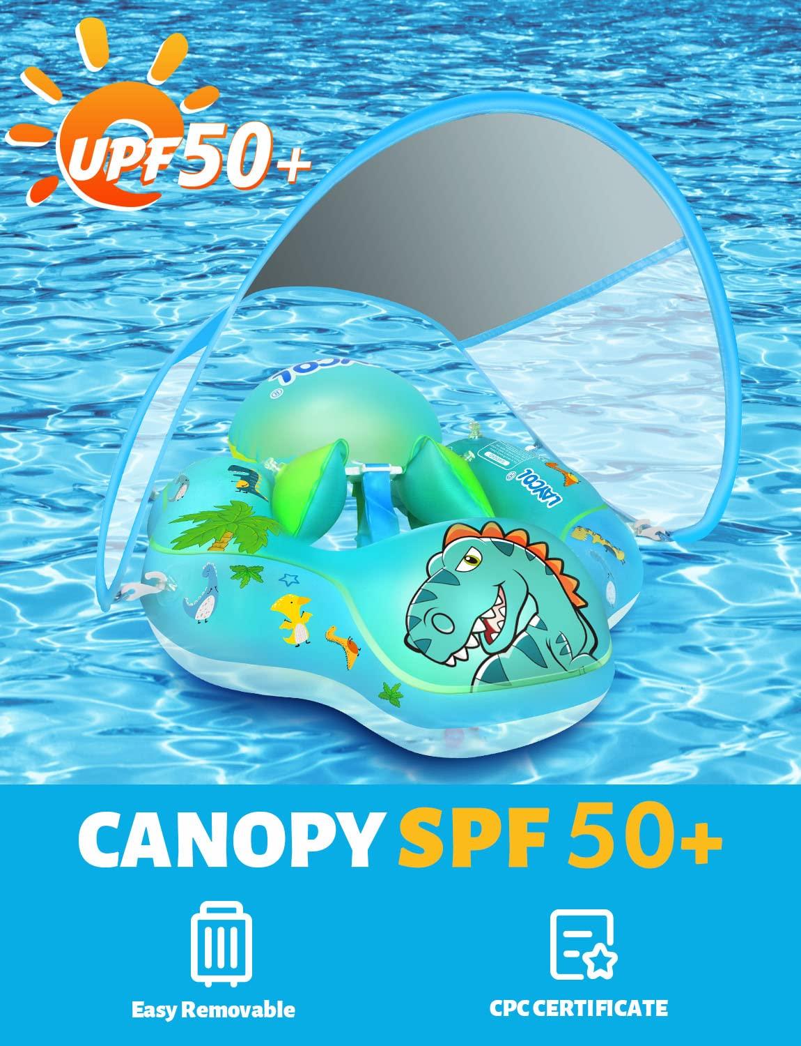 LAYCOL LAYCOL Baby Swimming Float Inflatable Baby Pool Float Ring Newest with Sun Protection Canopy,add Tail no flip Over for Age of 3-36 Months (Dinosaur, S)