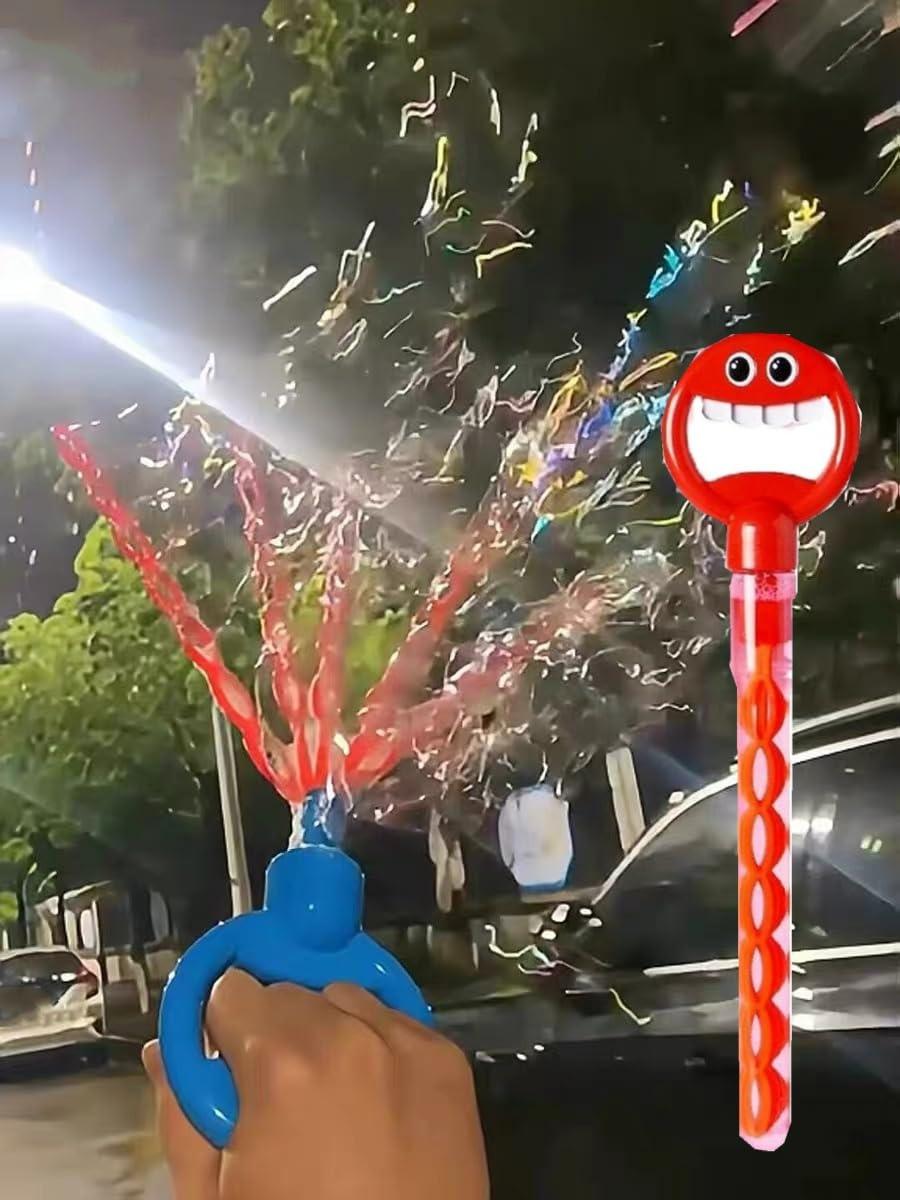 RUMILK 32 Hole Face Bubble Stick with Bubbles Refill,Five Claw 32 Hole Bubble Toy,5-Claw Bubble Wands, 32 Hole Handheld Bubble Stick Garden Toy,Bubble Machine for Summer Toy (Red-1)