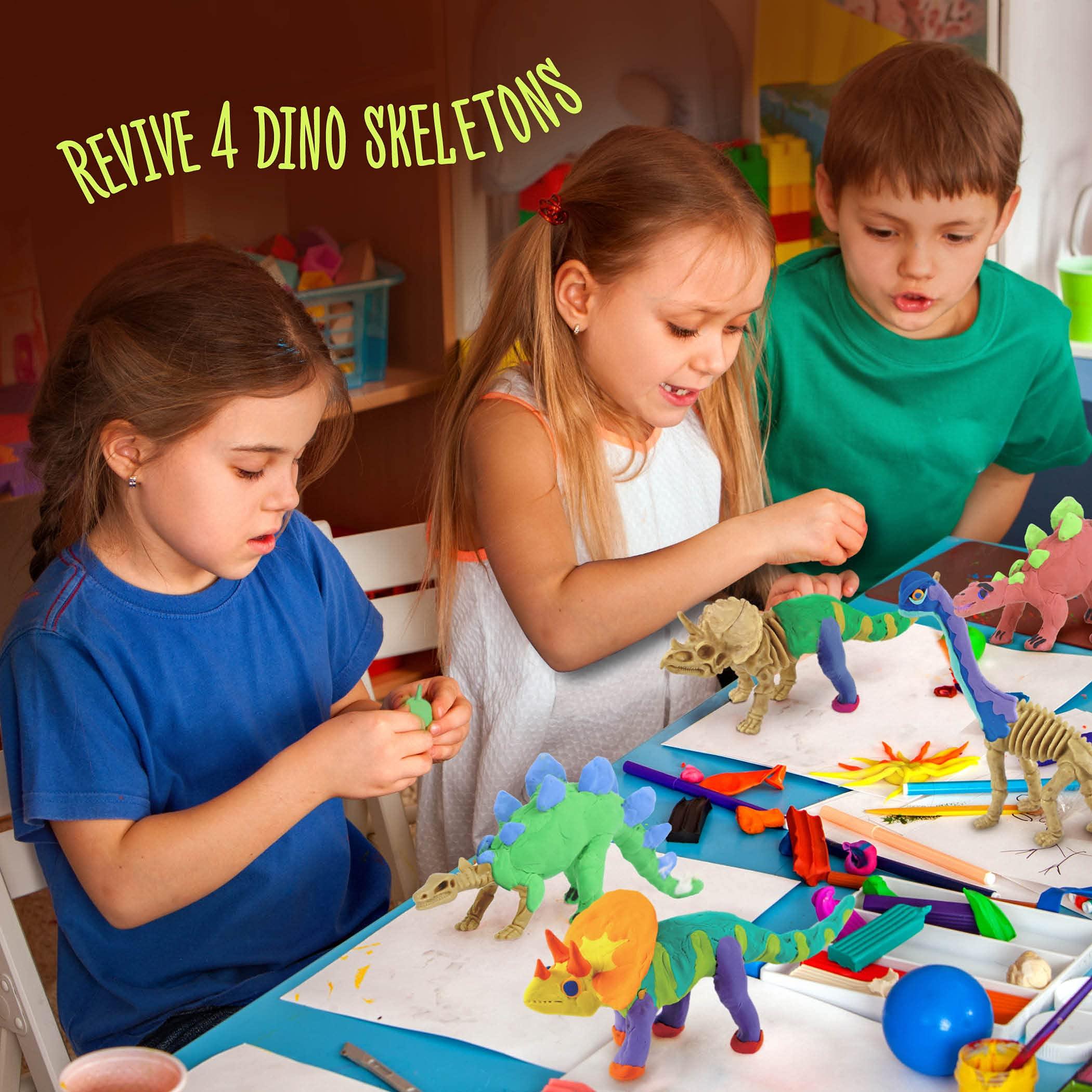 Dan&Darci Dino Models, Clay Craft Kit - Dinosaur Arts and Crafts for Kids - Easter Gifts for Boys & Girls - Build 4 Dinos with Air Dry Magic Modeling Model Set Ages 3, 4, 5, 7, 8+ Boy or Girl