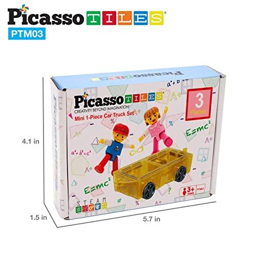 PicassoTiles PicassoTiles Mini Magnetic Tiles Expansion Car Truck and Figures Play Set, Kids Building Magnet Bricks STEM & Learning Toys, Magnetic Add-ons, Car Toys, Toddler Preschool 3 years and up boys and girls