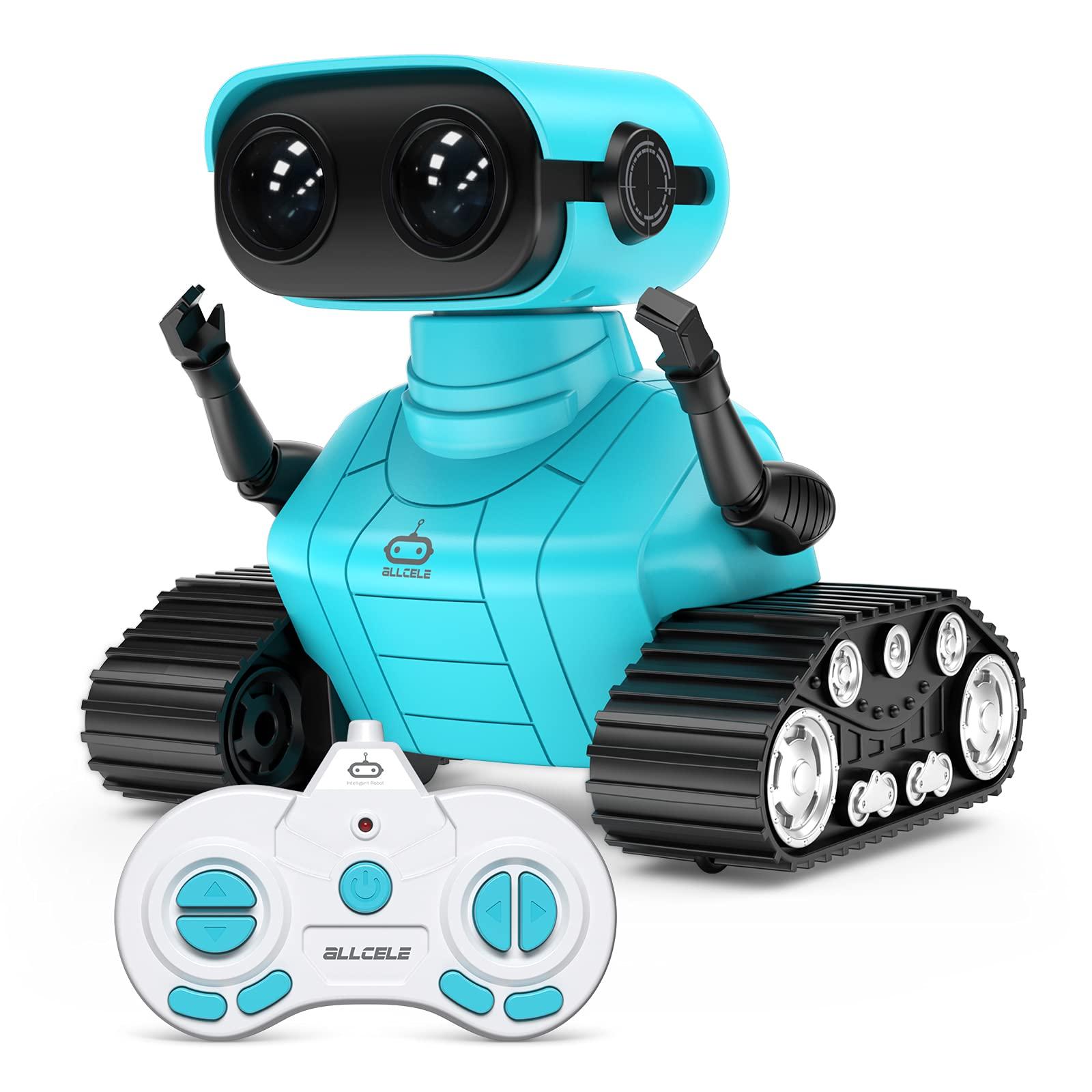 ALLCELE ALLCELE Robot Toys, Rechargeable RC Robots for Kids Boys, Remote Control Toy with Music and LED Eyes, Gift for Children Age 3 Years and Up - Blue