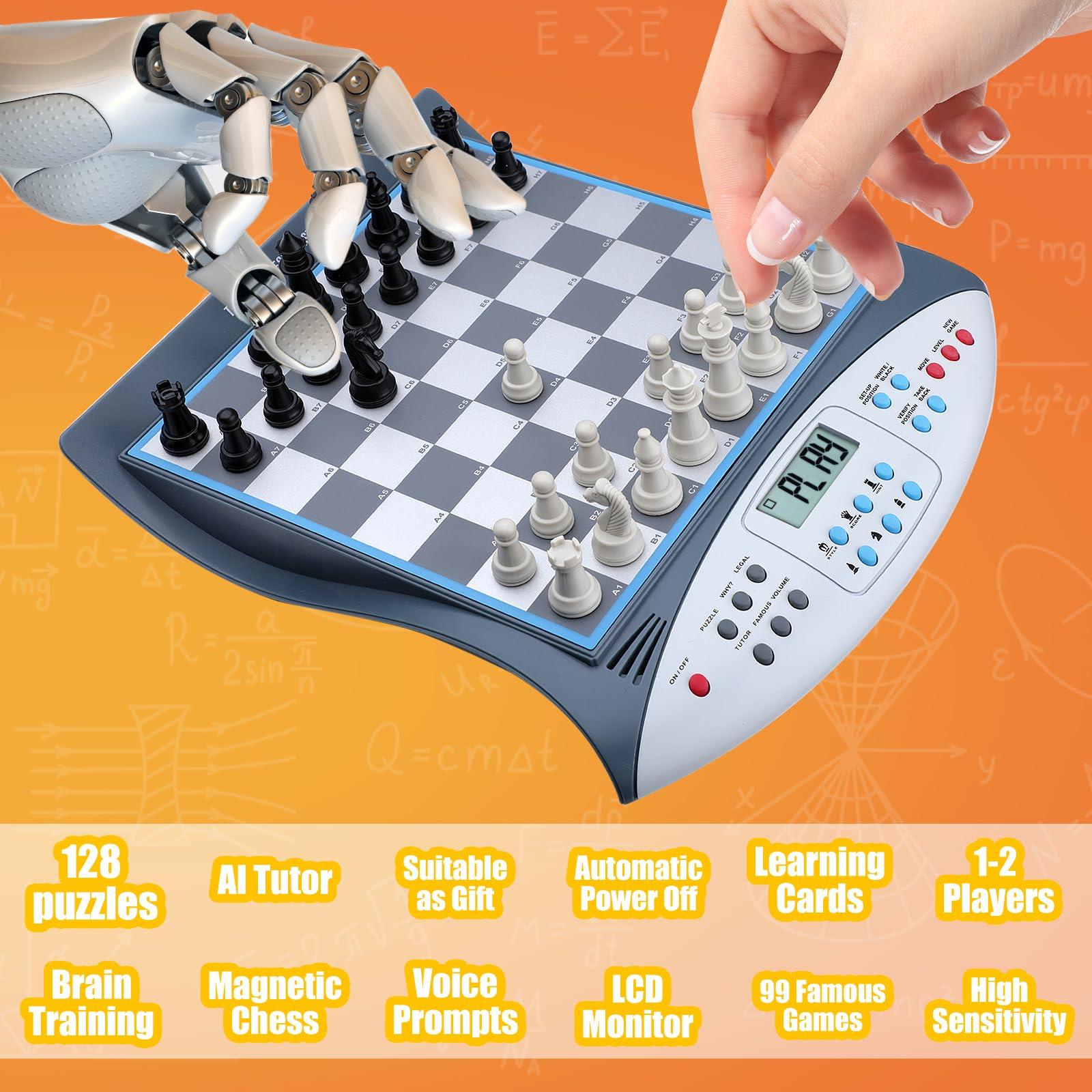 LEAFITOYS Talking Chess Master Electronic Chess Set, Computer Chess Board, Strong Magnetic Chess Computer Game, Electronic Chess Board with Display, Smart Chess Board with Voice Learning Tutor for Kids & Adults