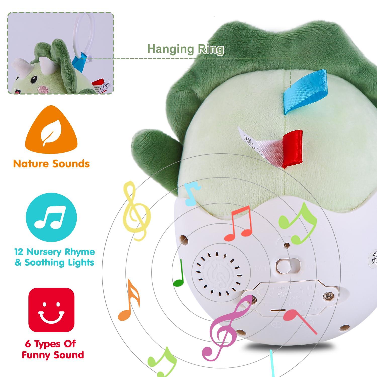 WOWOHAGE WOWOHAGE Baby Dinosaur Toys 0-3-6-12 Months, Musical Infant Toys with Light & Sounds, Soft Plush Stuffed Animal, Newborn Boys Girl 1st Birthday Shower Gift Basket Stuff, Roly-Poly Sensory Tummy Toy