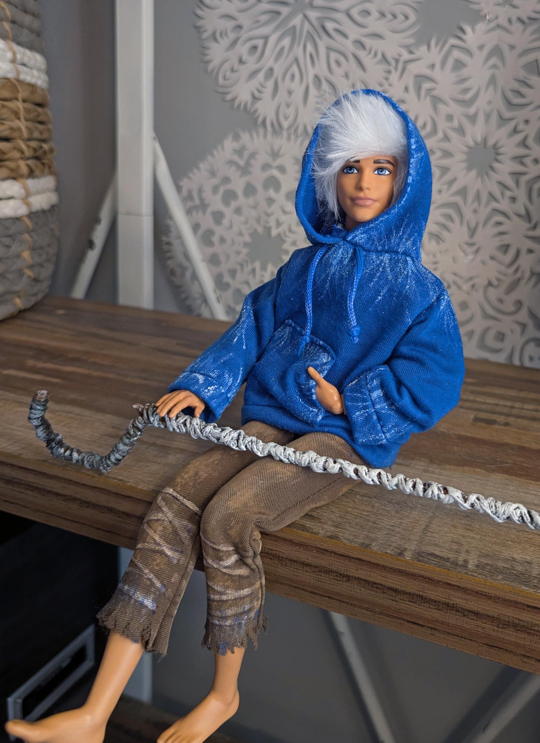 Hand-painted Jack Frost Costume - Complete Set: Hoodie, Pants, Wig & Cane for 12" (1/6) Doll